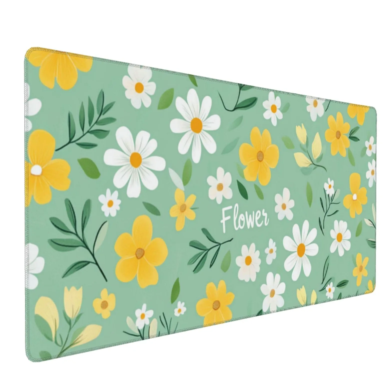 Tappetino Mouse XXL Fiore & Giallo, 100 x 50 cm Tappetino da Scrivania G512 | Tappetino per Mouse, Base in Gomma Antiscivolo, Superficie Impermeabile, Bordi Cuciti, Tappetino Scrivania per Ufficio, Gioco