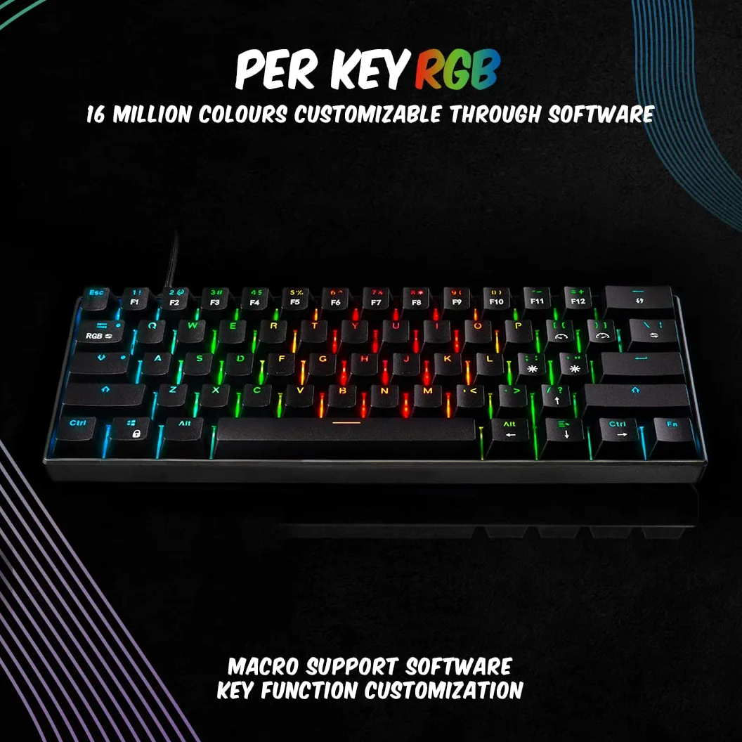 Cosmic Byte CB-GK-21 Themis 61 Key Mechanical Per Key RGB Gaming Keyboard with Outemu Blue Switches & Software (Black, USB-A Connectivity) | Adjustable Backlight | Lighting Effects | Gaming Keyboards
