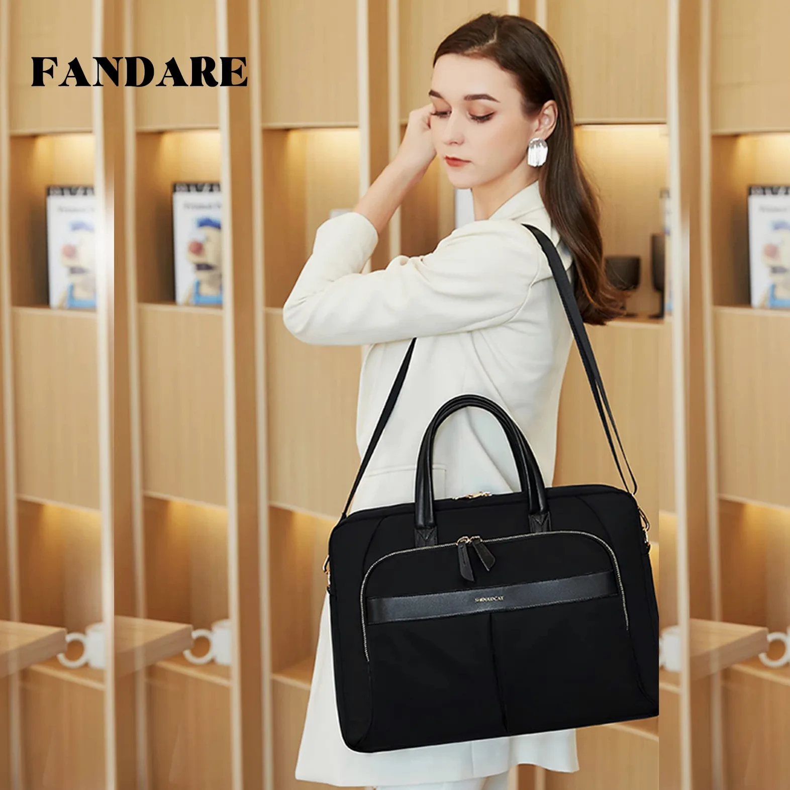 FANDARE Borsa Porta PC Donna Lavoro Cartella Borse per 15.6 Pollici Computer Grande Borsa Messenger Tracolla Ventiquattrore per Ufficio Università Insegnanti Scuola Lavoro Business Nero M