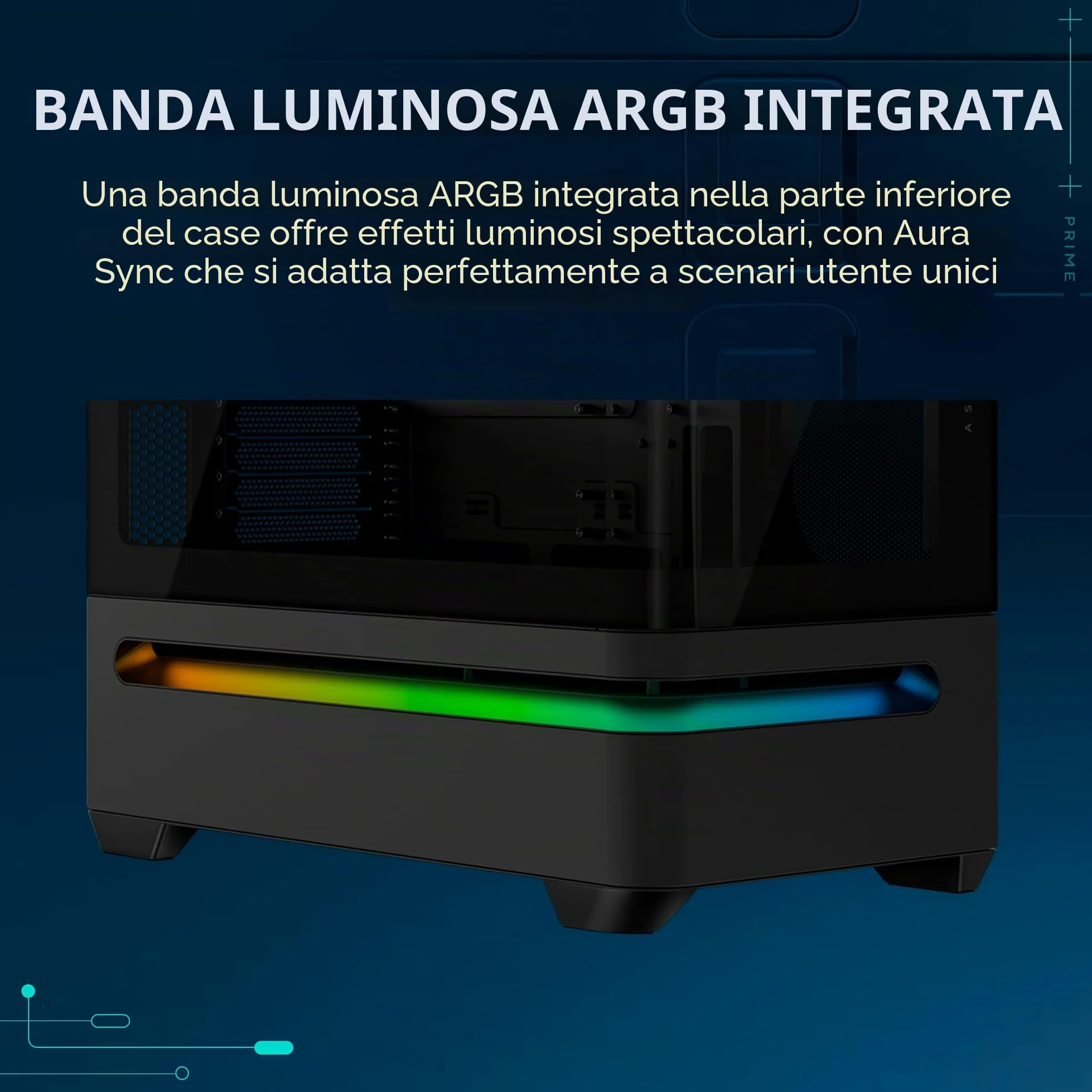 ASUS Prime AP202 ARGB, Case mATX, Pannelli Tool-Free, Supporto per Dissipatori da 360mm, Schede Grafiche da 420 mm e Alimentatori da 200 mm, 3 Ventole ARGB Integrate, Porta USB-C, Nero
