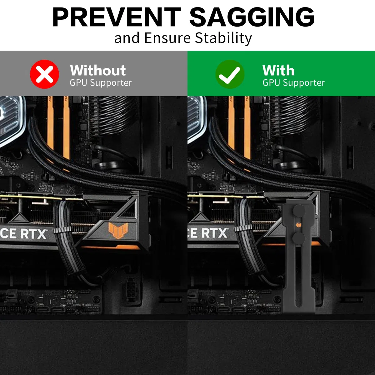 YAODHAOD Staffa di supporto GPU, supporto per scheda grafica, supporto per scheda video, supporto regolabile GPU anti sag brace 6-96 mm (nero)