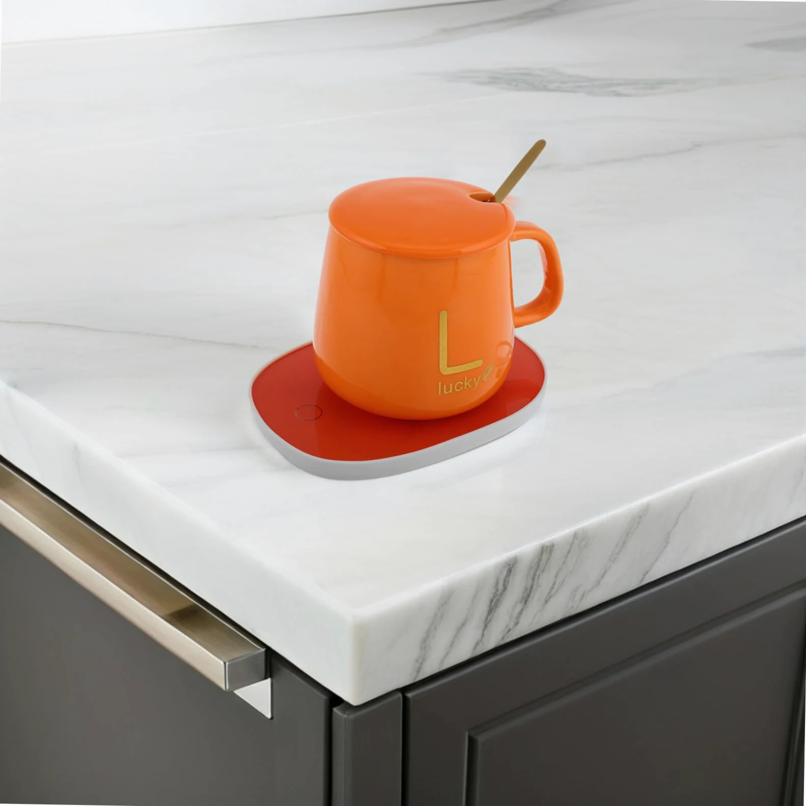 Cabilock Scaldatazze Elettrico Con Set Tazze Termiche in Ceramica, Riscaldamento Usb 5v, Antiscottatura Ergonomico, Per Ufficio, Casa e Regalo Confezione