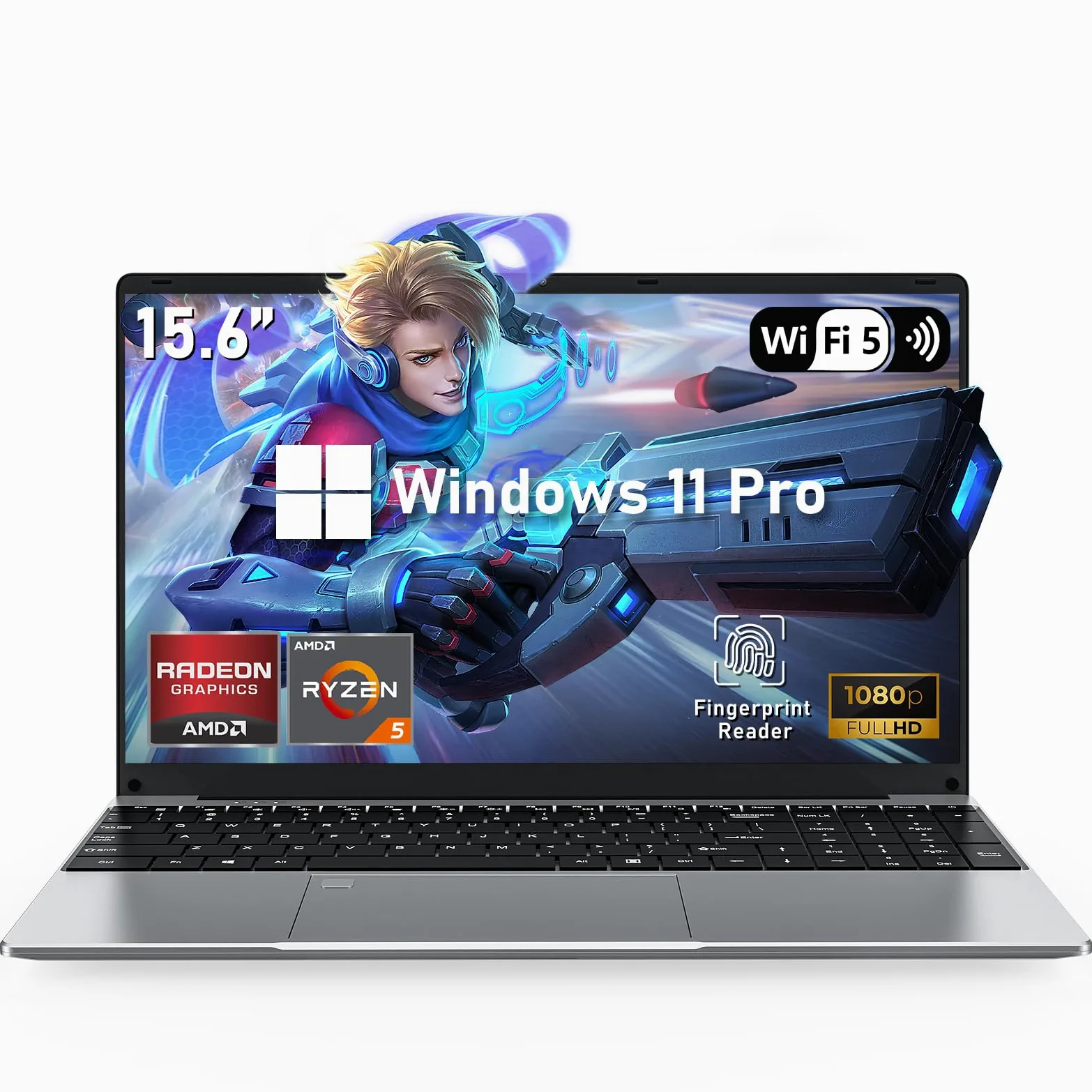 NAIKLULU Computer portatile da gioco 2025 da 16 pollici con processore R-5 7430U, 16 GB DDR4, 1T SSD, display FHD 1920 x 1080P, Windows 11 PRO, WiFi 6, tastiera retroilluminata HDMI, per studenti