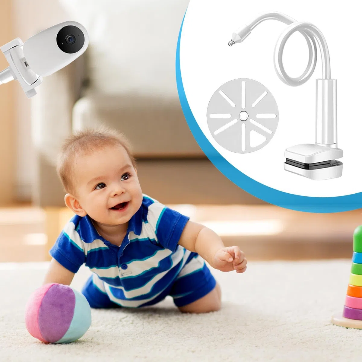 Generico Supporto Baby Monitor per Lettino - Attacco Per Lettino E Monitor Baby - Morsetto Regolabile Con Braccio Allungabile Per Cucina Lettino Mobili Mensola Casa Camera Dei Bambini