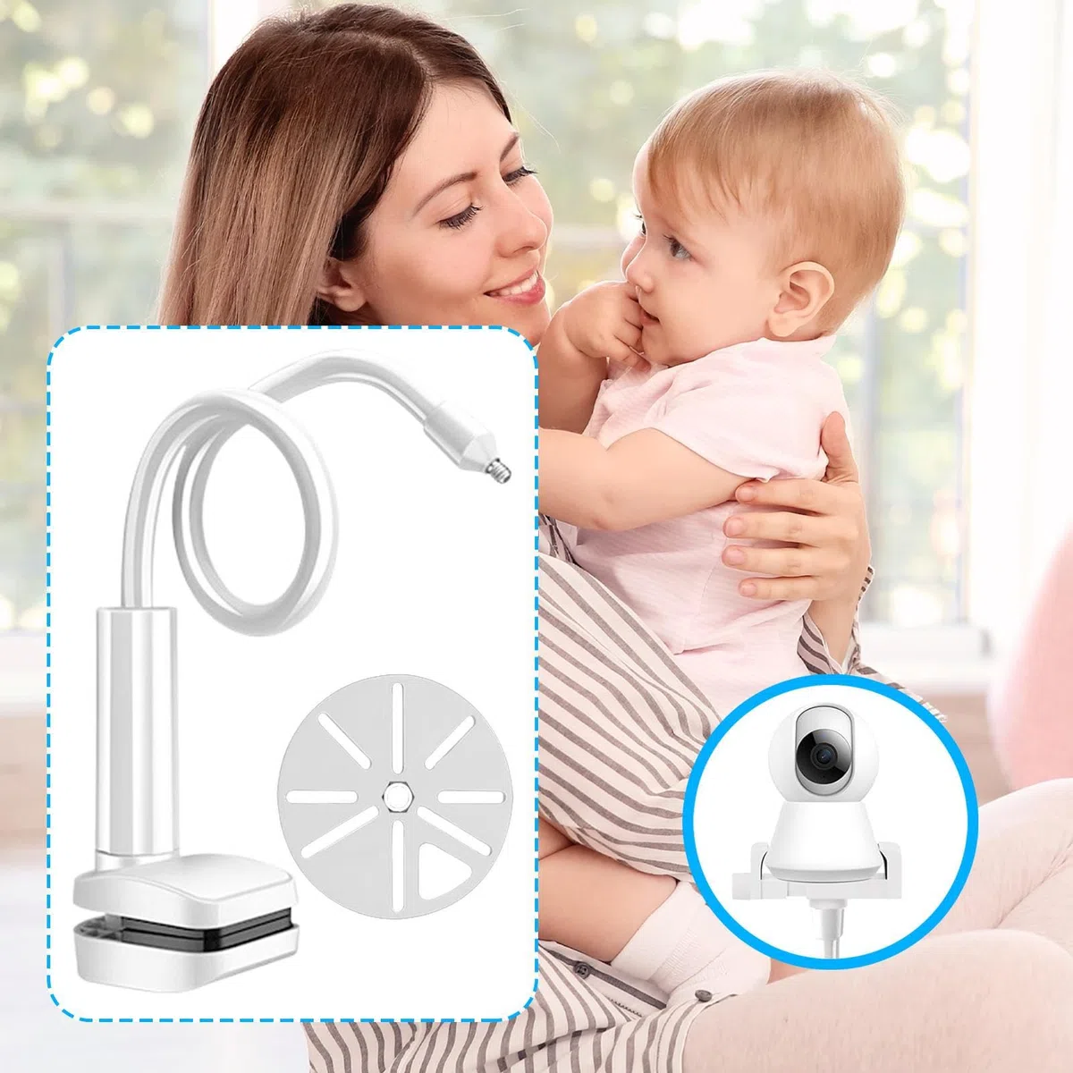 Generico Supporto Baby Monitor per Lettino - Attacco Per Lettino E Monitor Baby - Morsetto Regolabile Con Braccio Allungabile Per Cucina Lettino Mobili Mensola Casa Camera Dei Bambini