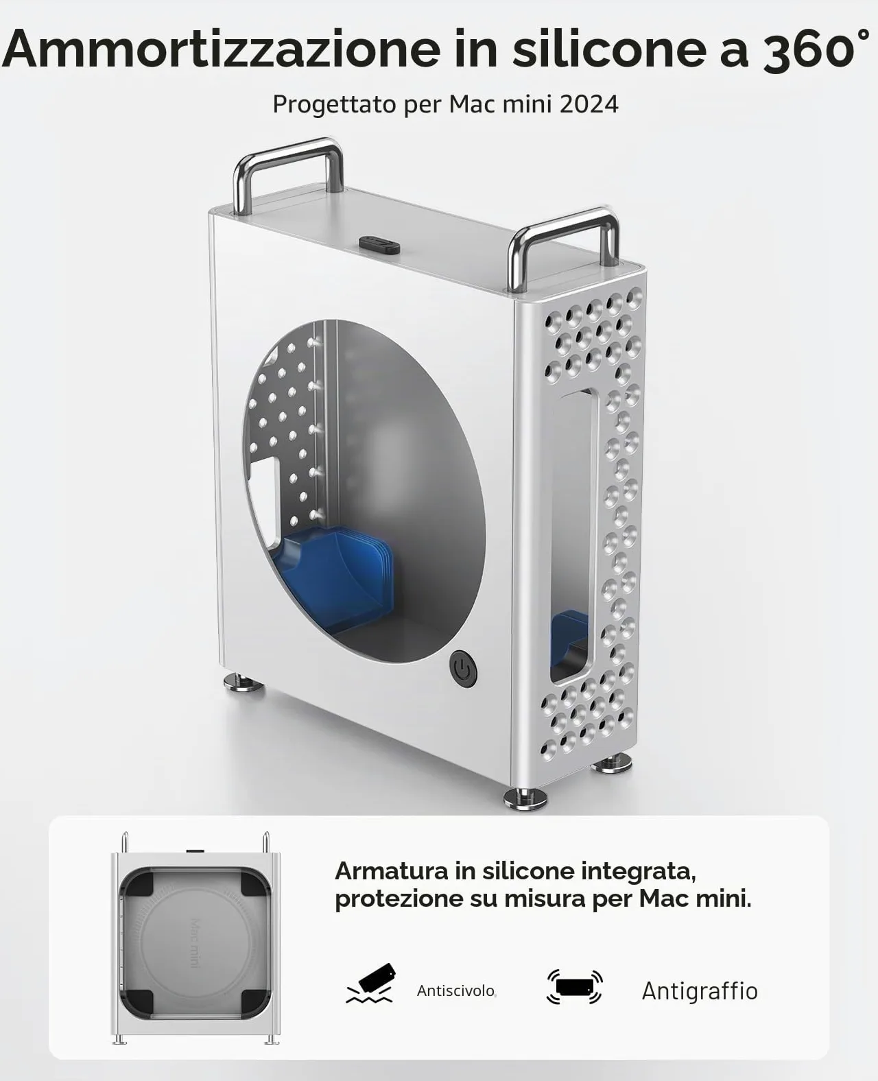 ORICO MiniPro - Custodia in alluminio, supporto per Mac mini m4 - Custodia protettiva in piedi con morbido strato interno in silicone, senza attrezzi