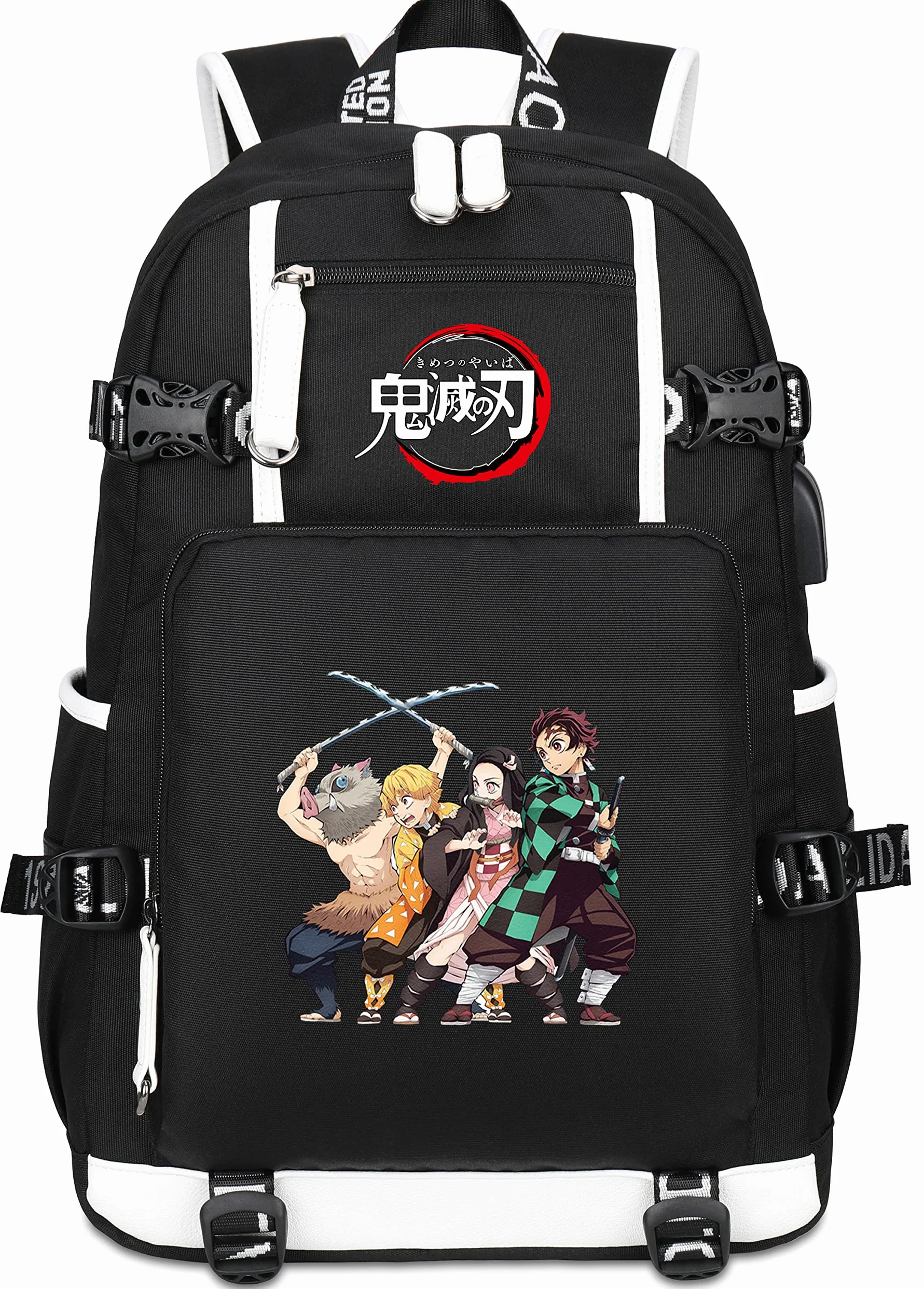 Roffatide Anime Demon Slayer Zaino per laptop stampato con porta di ricarica USB e porta per cuffie