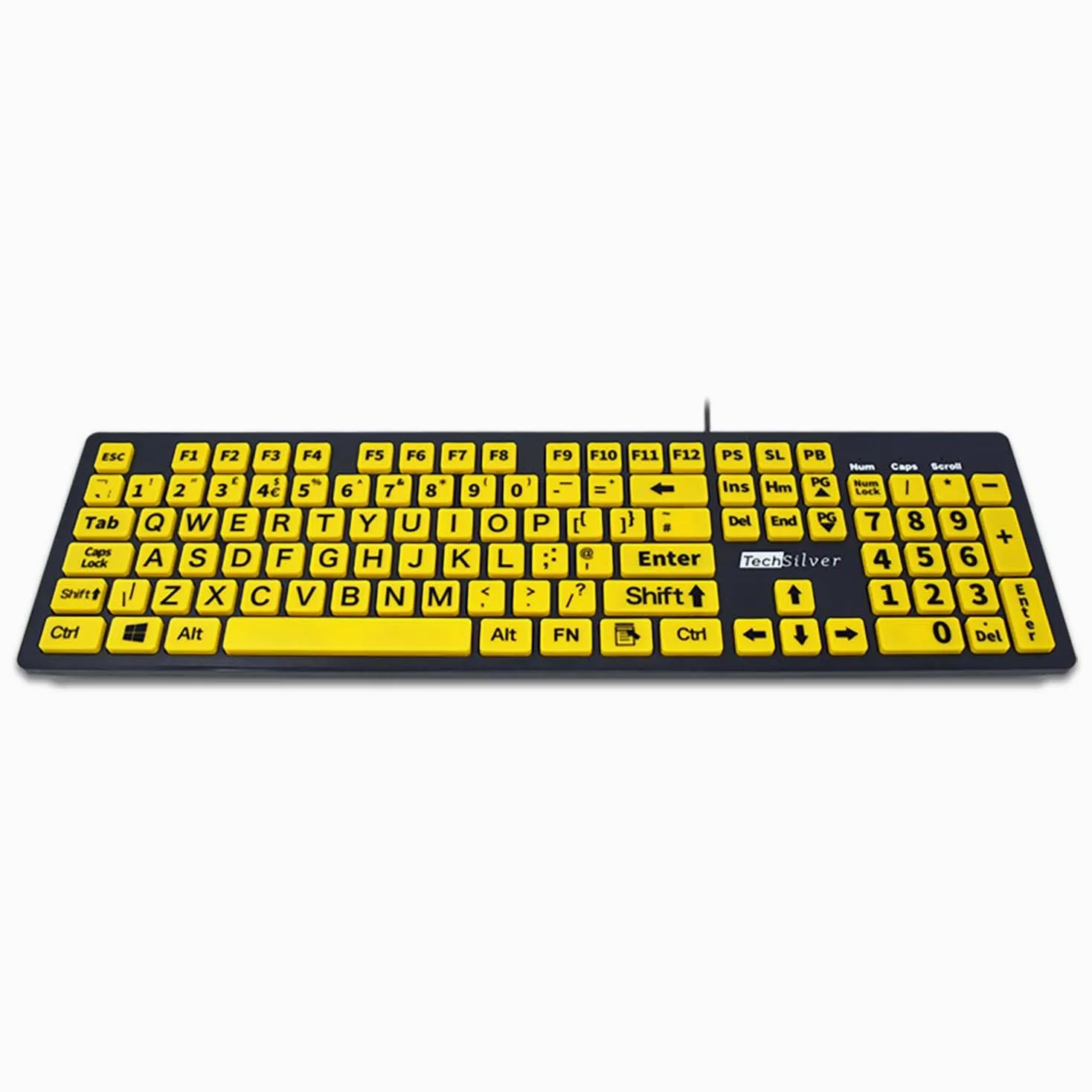 Tastiera grande per stampa – Giallo ad alto contrasto – USB cablata per ipovedenti e anziani – layout UK