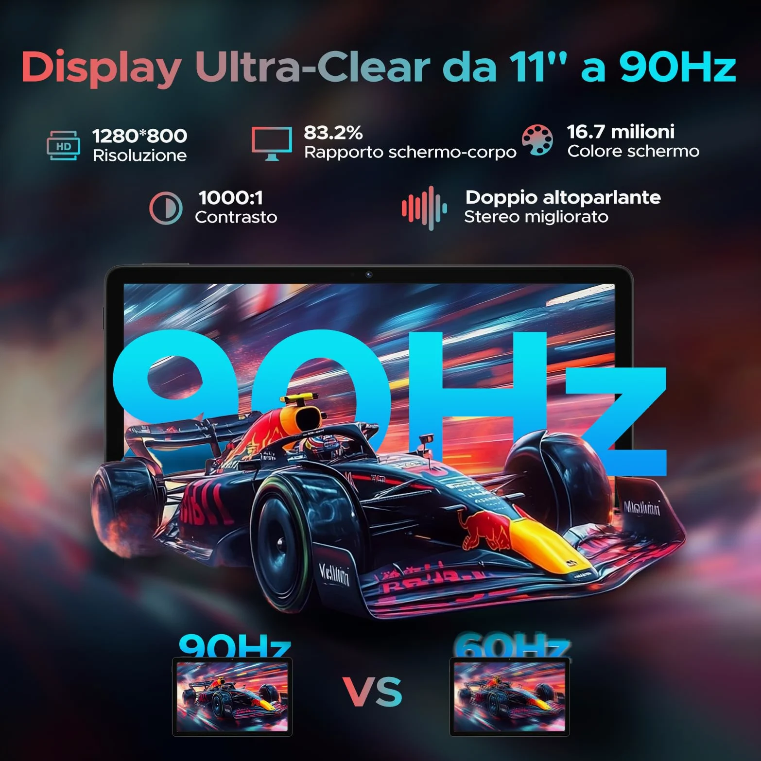 U11 Pro Android 16 Tablet 11 Pollici, 30GB RAM+256GB ROM (2TB TF), Unisoc T7200 Octa Core Tablet PC, 8580mAh, 90 Hz Display, 13MP+5MP, WIFI 5 /Widevine L1/ GPS/Face ID/OTG,Nero