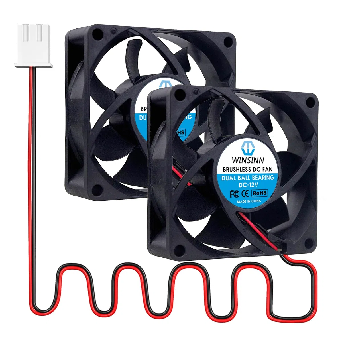 WINSINN Ventola DC 7025 da 70 mm, 12 V, con doppio cuscinetto a sfera, senza spazzole, 70 x 25 mm, 2 pin (confezione da 2 pezzi)