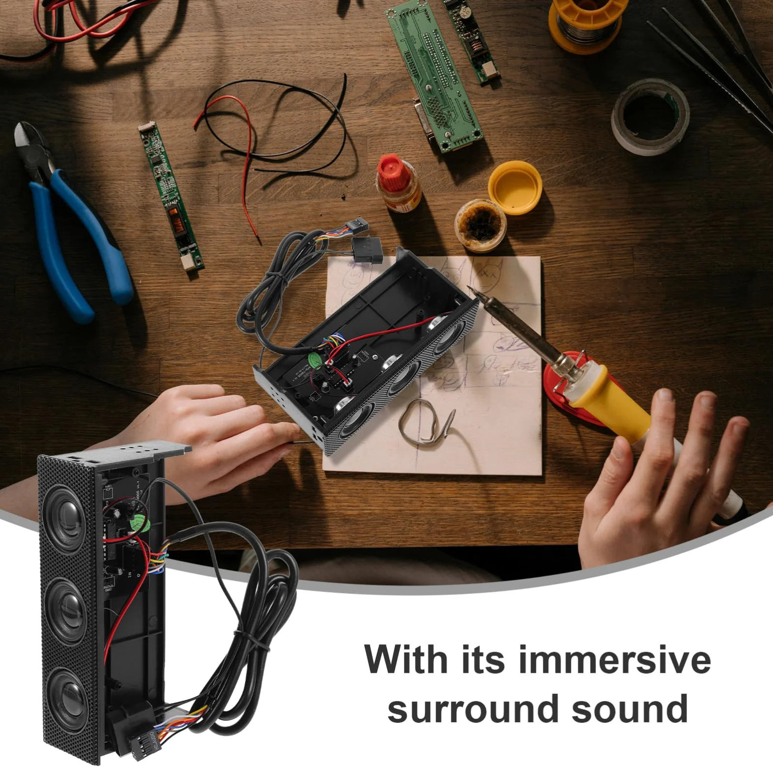 Happyyami Altoparlante Stereo Surround per Pc Nero, Altoparlante Frontale per Case Computer Suono Immersivo e Slot unità Ottica, Accessorio Audio per Appassionati di Musica e Gaming
