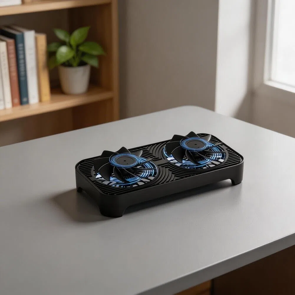 Base di raffreddamento a doppia ventola, ventole silenziose da 140 mm per router, modem e mini PC, supporto di raffreddamento ammortizzante, nero