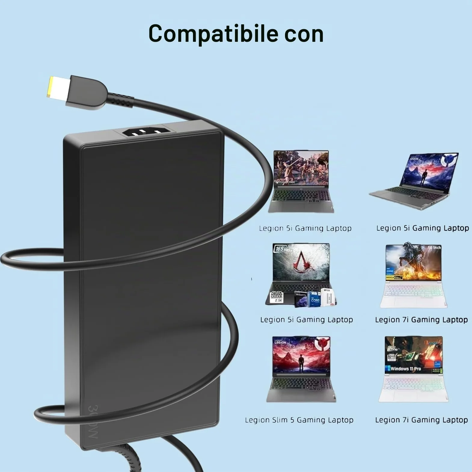300W Adattatore Compatibile con Lenovo Legion Gaming Notebook 5 7 5i 7i Pro5 Pro5i Pro7 ThinkPad R9000P Y9000K Y9000X R7000P 9000K ADL300SDC3A SA10R16956 5A10W8628928989899 USB quadrati Tipi