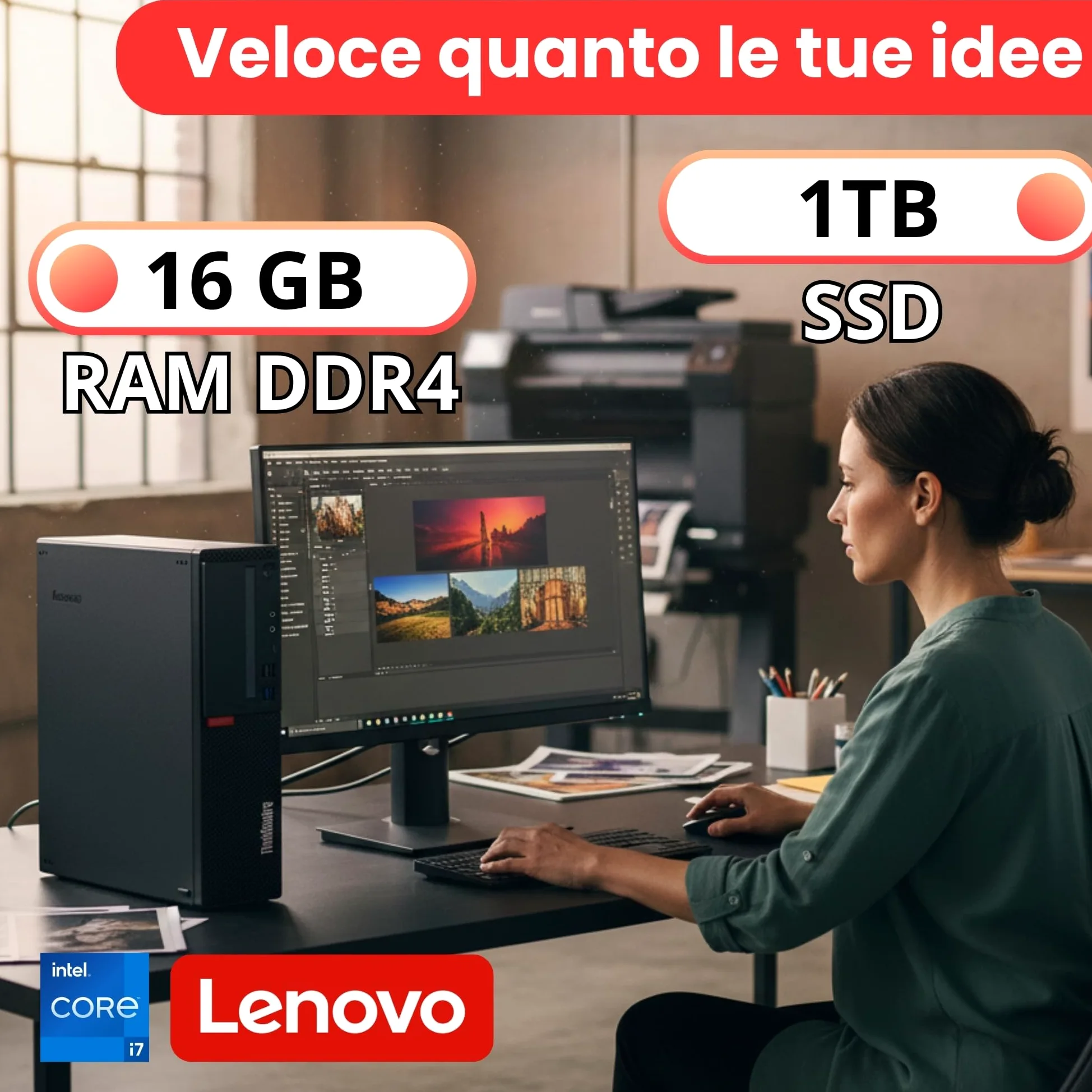 Lenovo ThinkCentre M720S Intel i7 8700 12 thread 4.60 GHz Business Office Multimedia Computer con 3 anni di garanzia! - 16 GB - 1000 GB SSD - USB 3.0 - WLAN - Windows 11 Prof. 64 bit - #8268