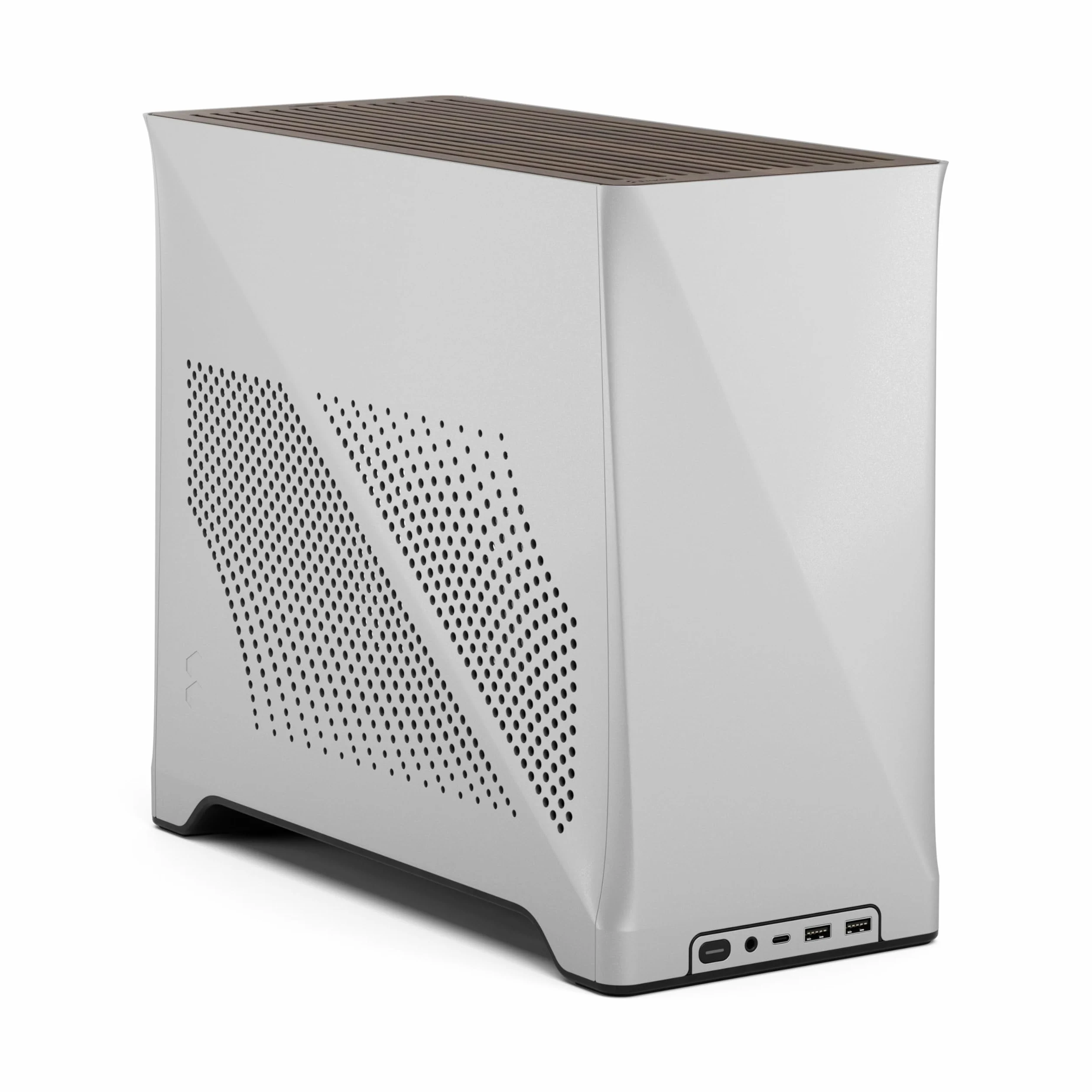 Fractal Design Era 2 ITX PC Case in Silver - Alluminio anodizzato elegante, piano in noce massiccio, supporta GPU a 3 slot, cavo riser PCIe 4.0 incluso