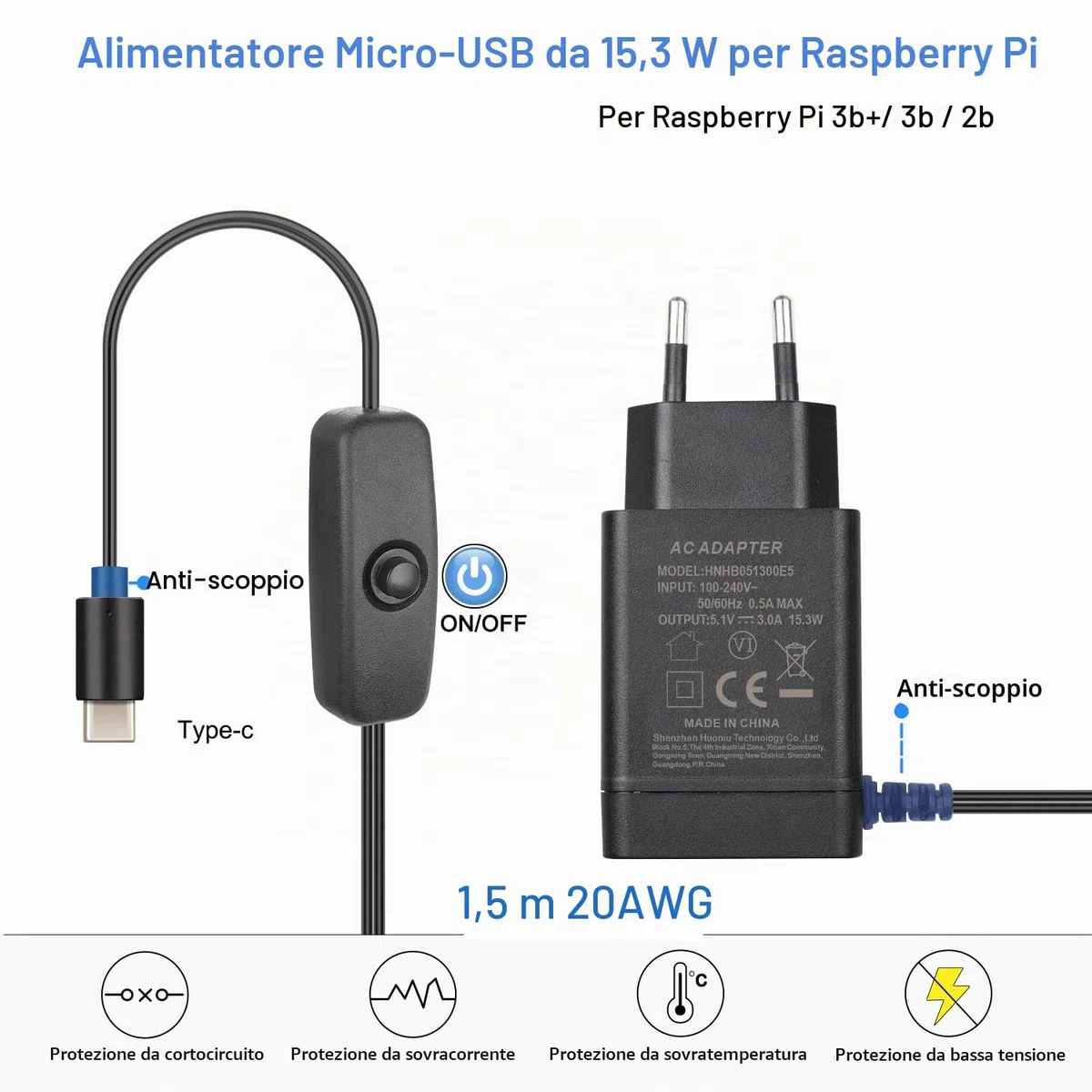Miuzei Custodia per Raspberry Pi 4 Modello B con Ventola 35mm e Grande Dissipatore di Calore 15mm - Alimentatore USB-C 5V 3A con Interruttore On/Off - Compatibile con Pi 4B, 8GB/4GB/2GB