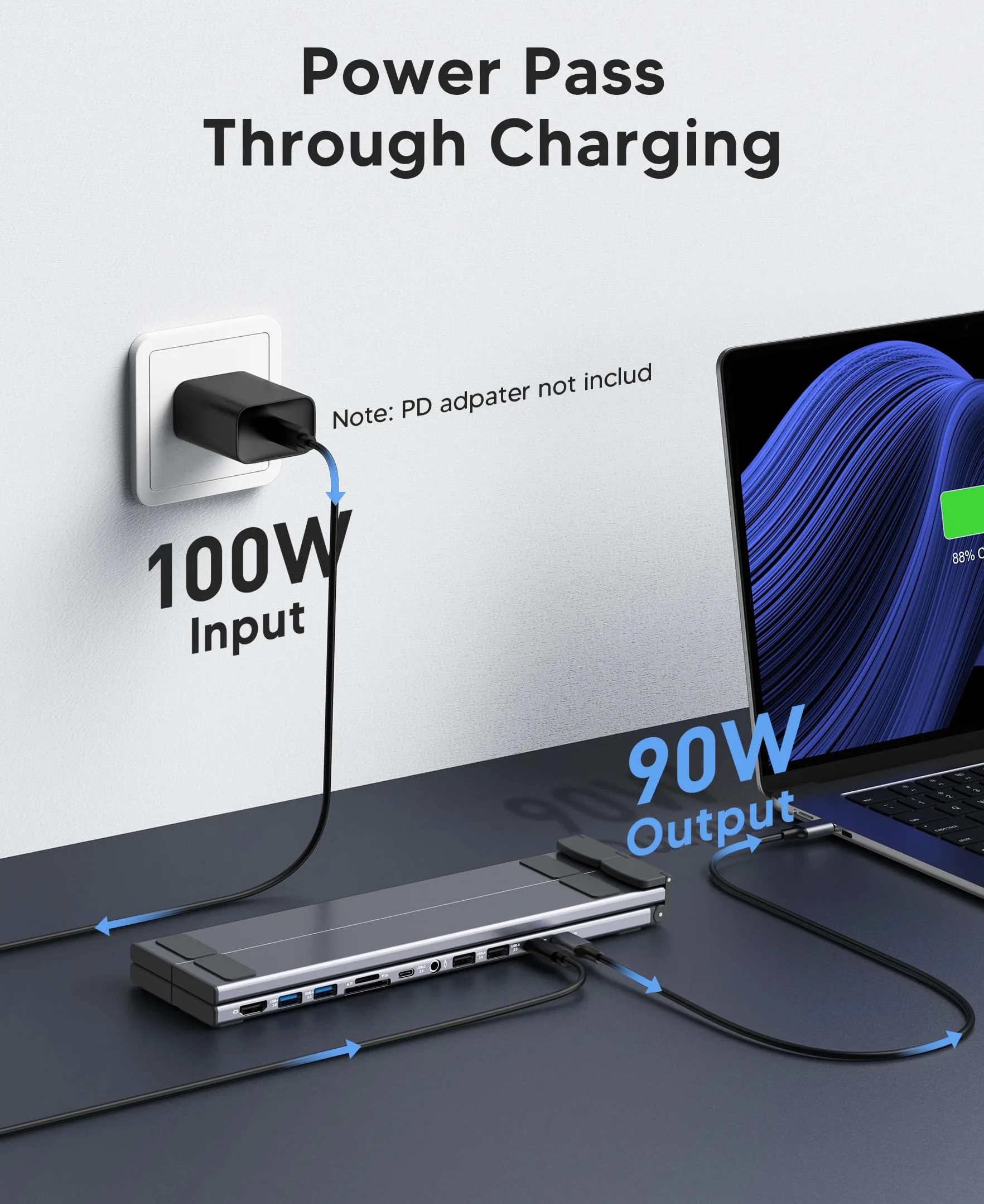 Mukiya Docking station per computer portatile, 11 in 1, supporto per laptop con HDMI 4K | HDMI 4K@60Hz, 2 USB A 3.0, 2 USB A 2.0, PD 100W, USB C 3.0+SD & TF+Audio Compatibile con Mac Pro/Air/Dell/HP/Surface/Lenovo