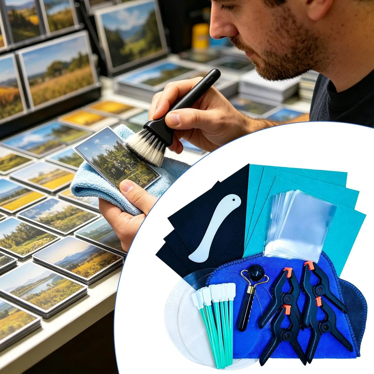 Kit Restauro Card, 28 Pezzi Strumento per Appiattire e Valutare Carte, Kit Pulizia, Cura Card, Per Protezione Domestica, Carte Sportive, di Credito, Photocard, Fiere e Restauro