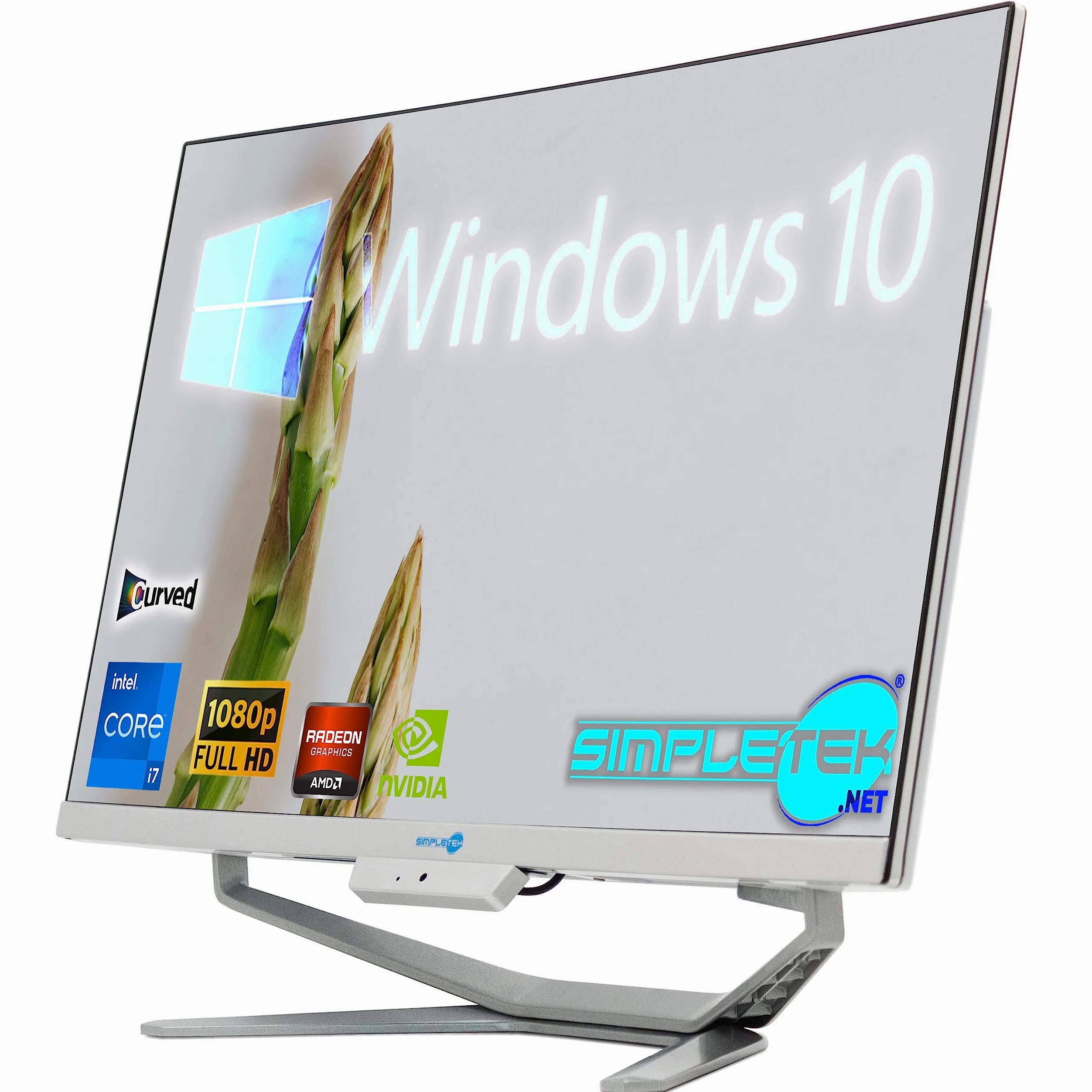SIMPLETEK - PC All in One con Schermo Curvo 24" Core i7 | Windows 10 Pro | 8GB RAM SSD 240GB | Ideale per Ufficio, Scuola, Casa