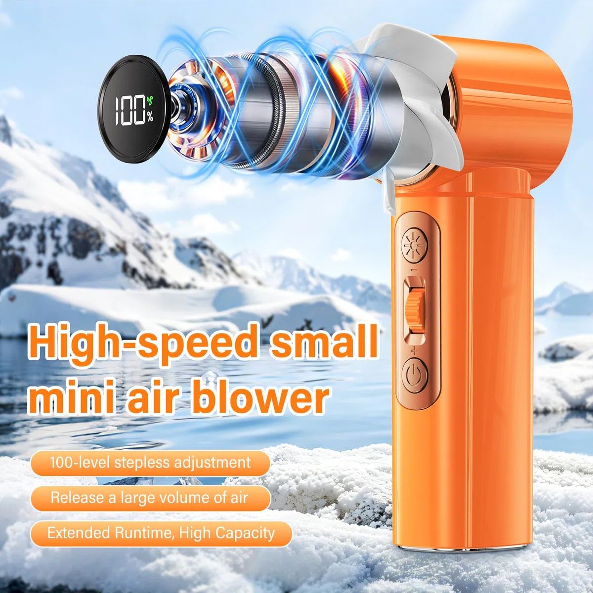 Ventilatore Portatile a Mano 3000mAh, Mini Ventilatore USB Ricaricabile con 100 Velocità, Luce LED Integrata, Ventilatore Compatto per Estate, Viaggio, Outdoor e Uso Quotidiano