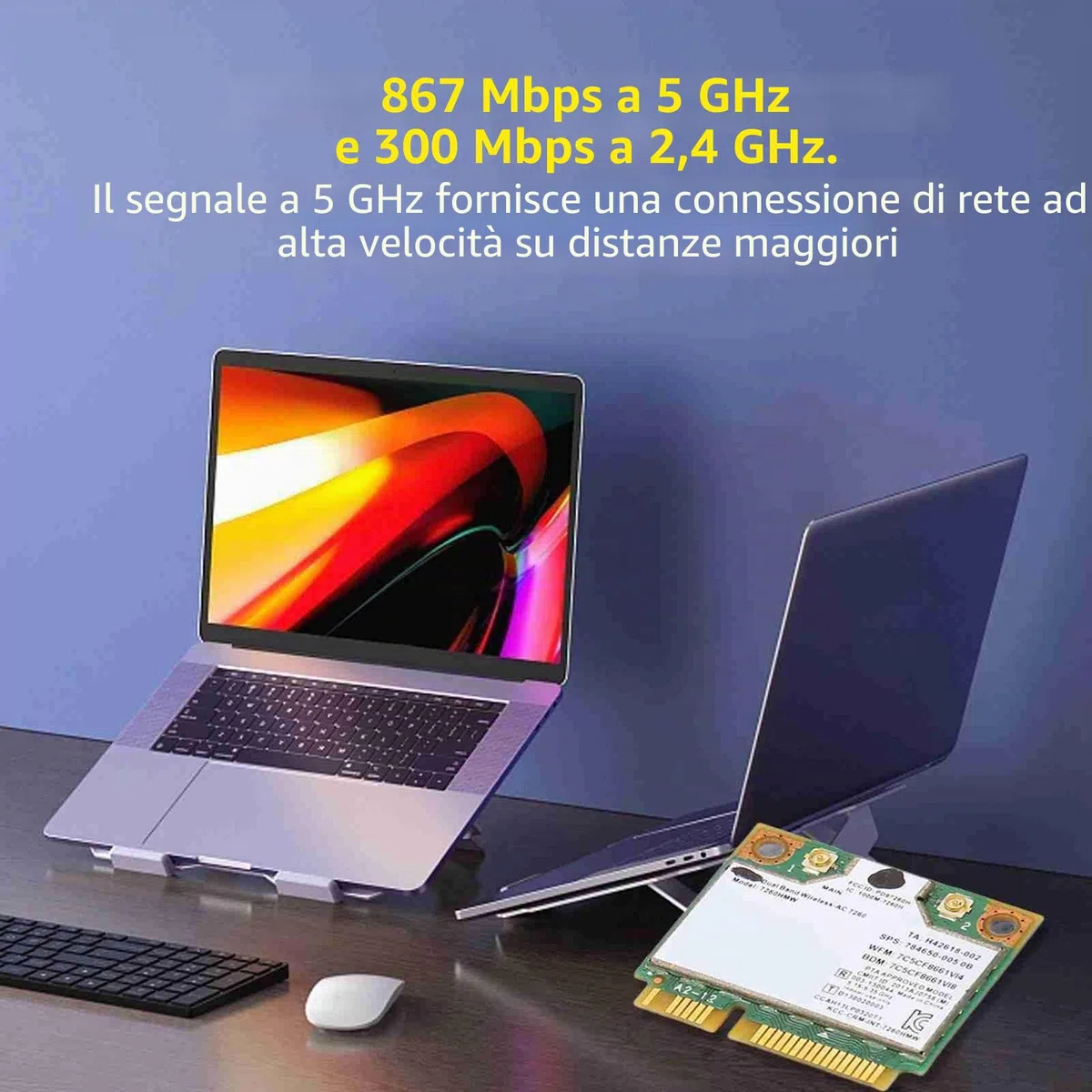 Scheda Wireless Dual Band Universale 2.4G + 5G per 7260Ac 867Mbps Scheda di Rete Wireless Bluetooth 4.0 Supporto 802.11ac / a/b/g/n Supporto per 16F4 16Gc 1763