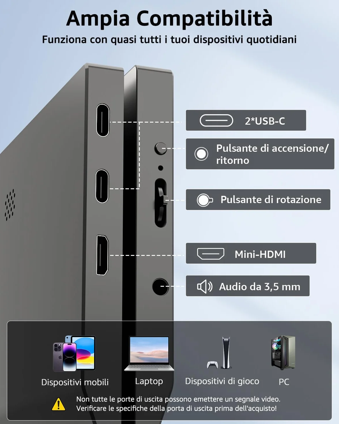 Yodoit Monitor Portatile 15,6" Display IPS FHD 1920x1080P | Secondo Schermo Esterno per laptop con Connettività USB-C e HDMI, con Altoparlanti e Custodia, per PC, Mac, PS3/4/5, Xbox