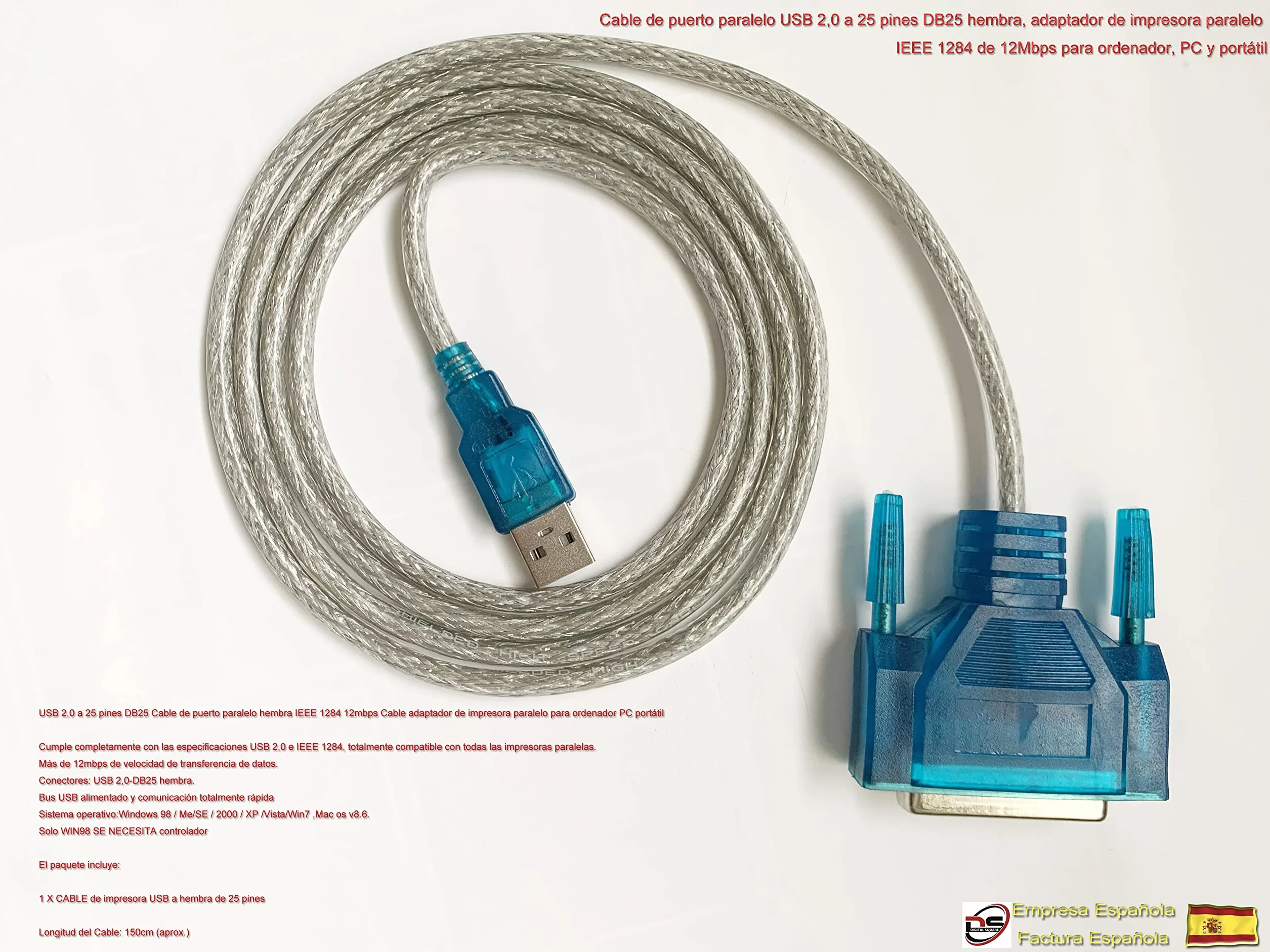 Adattatore cavo parallelo stampante USB maschio a porta parallela LPT BD25F 90 cm per collegare PC, stampante di biglietti, per HP Laserjet ecc.