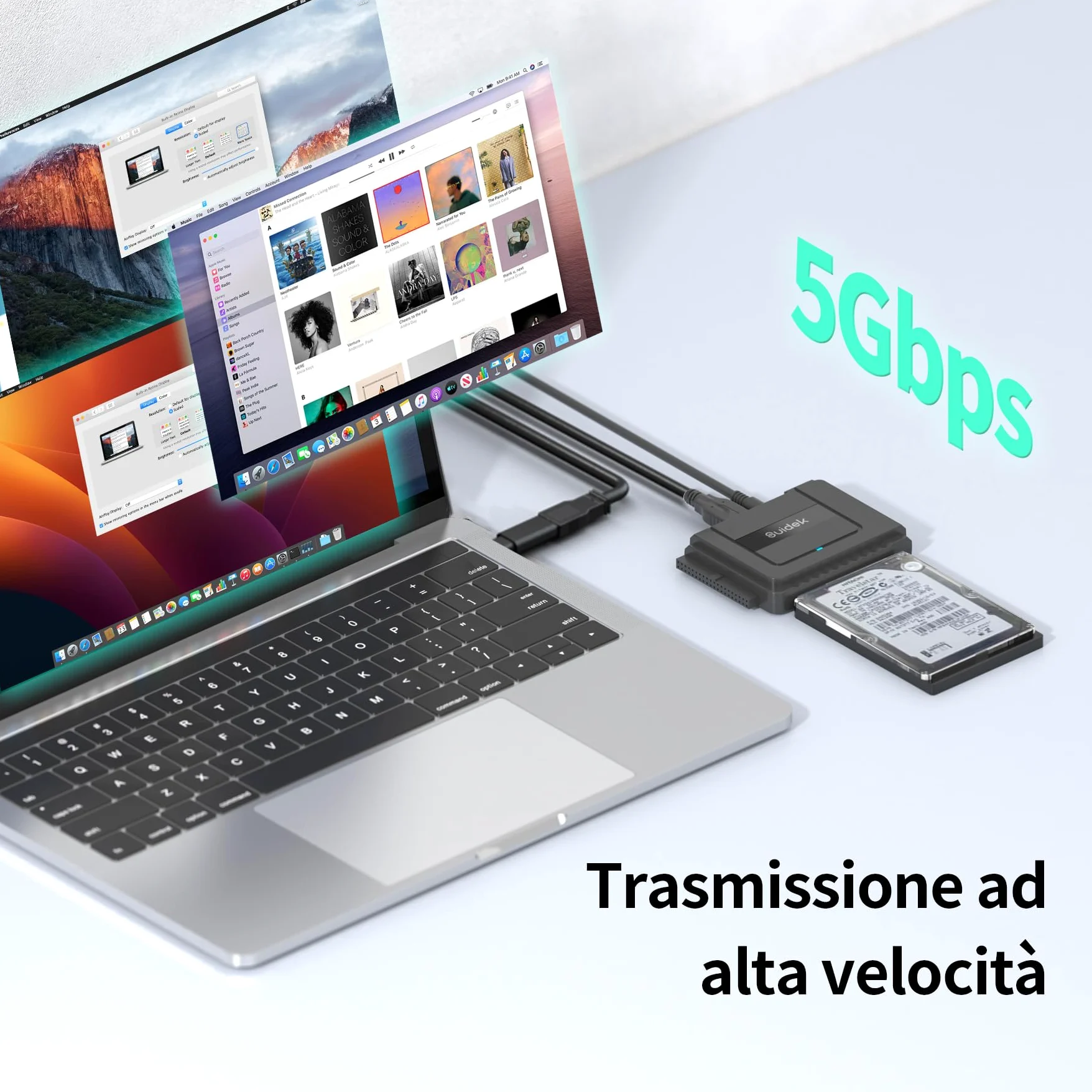 SUIDEK Adattatore da USB C a SATA IDE, adattatore per disco rigido IDE esterno per disco rigido universale da 2,5/3,5 pollici HDD/SSD, kit convertitore SATA con adattatore di alimentazione 12V/2A