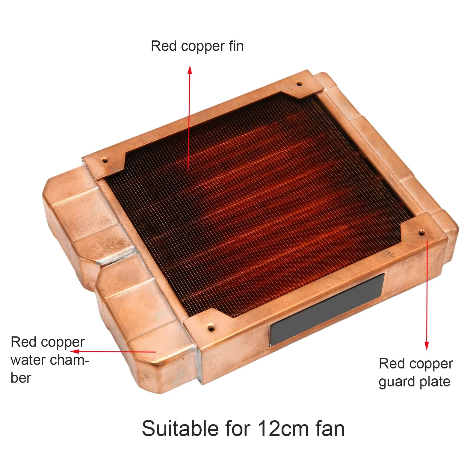 Lazmin112 Radiatore di Raffreddamento ad Acqua, radiatore di Rame Rosso dello scambiatore di Calore, dissipatore di Calore Diametro Interno della Filettatura G1/4 0.28in, per Ventola 4.72in