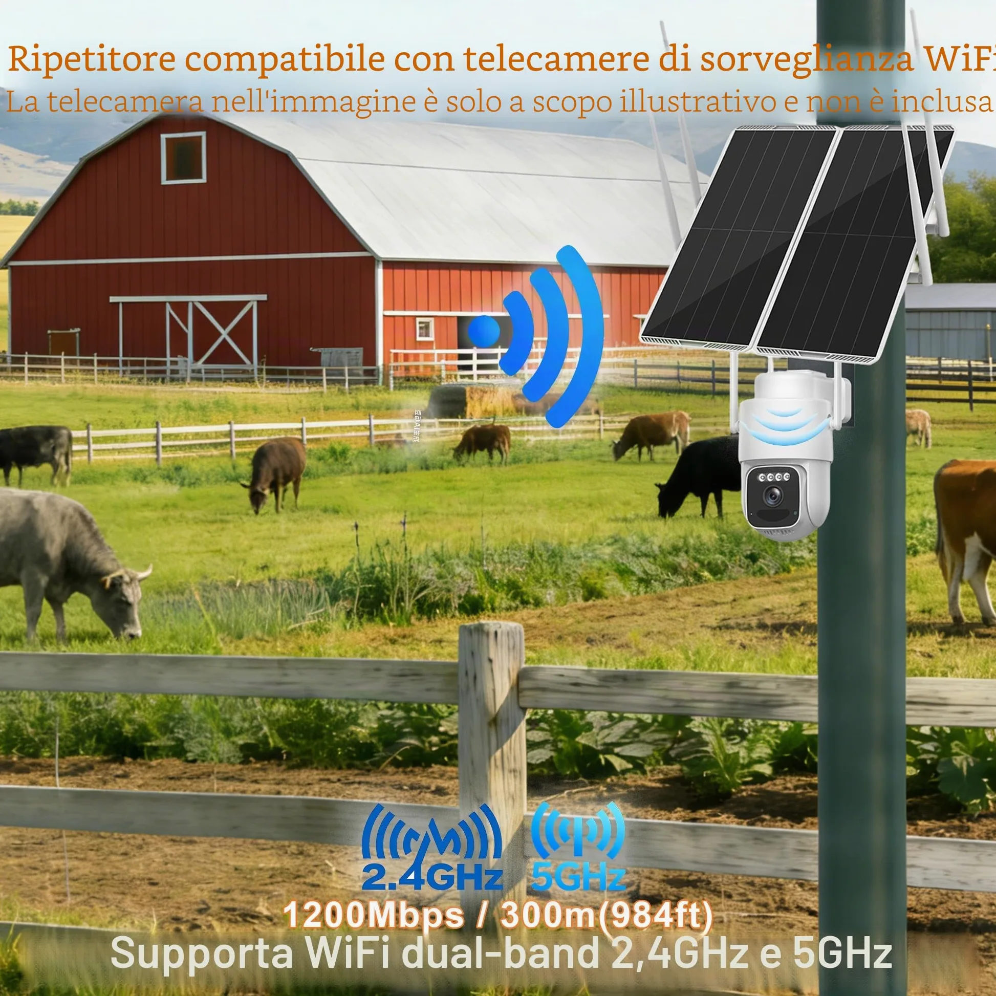 Ripetitore ripetitore WiFi da 30W per esterni,Dual Band,5,8 G/2,4G,copertura 300m, 1200Mbps,batteria 111Wh,IP65,supporta 100 dispositivi,per cortile,fattoria,ufficio, uso commerciale