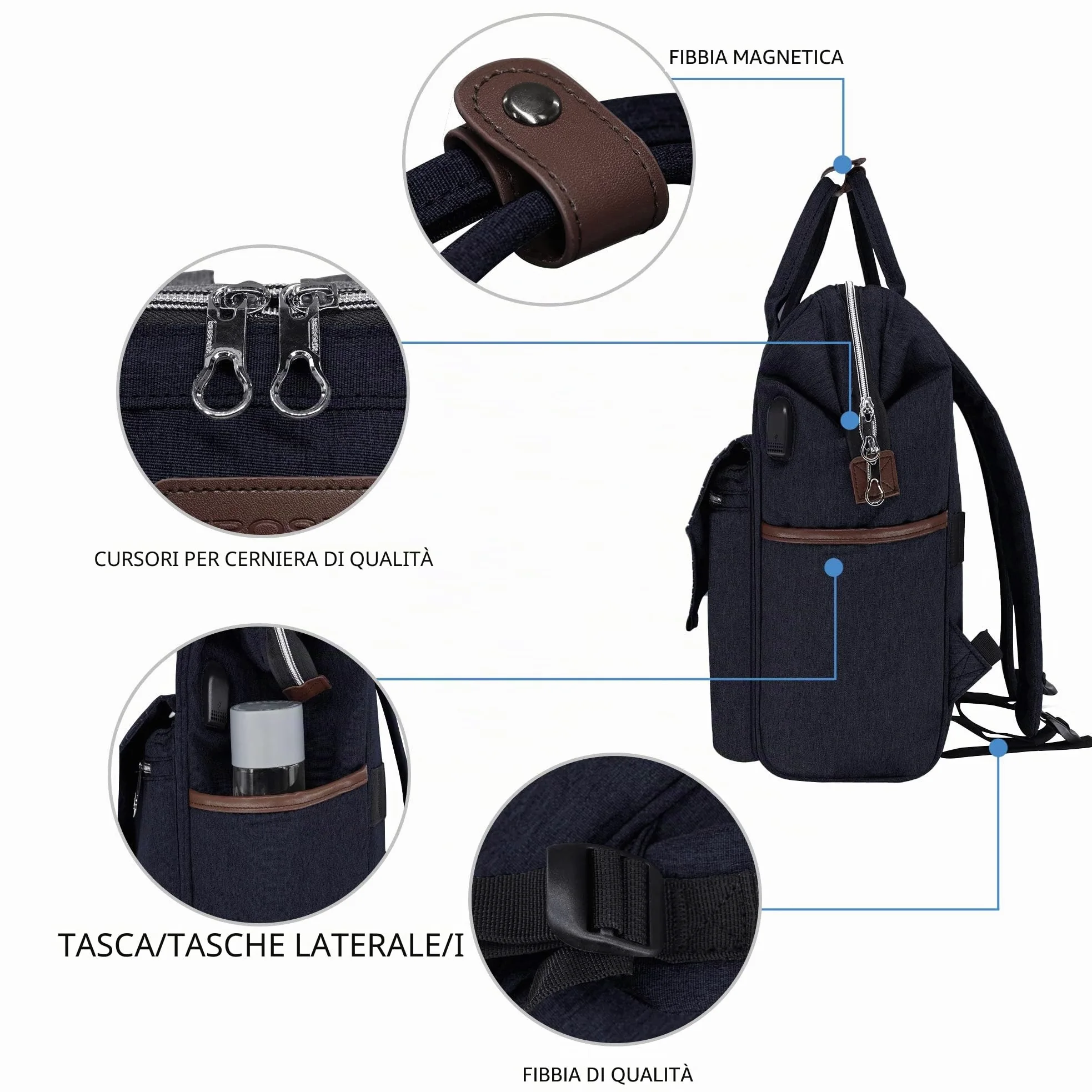 KROSER Zaino per computer portatile da 15,6 pollici, elegante, con porta | Zaino per computer portatile da 15,6 pollici impermeabile, per università borsa da lavoro per donne/uomini, blu scuro