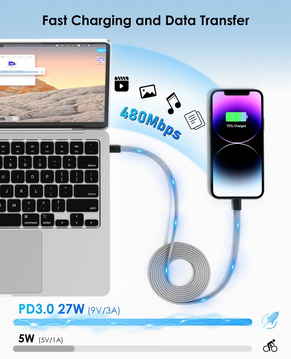 Magtame Cavo magnetico da USB C a Lightning, 1,5 m, certificato MFi, ricarica rapida PD 3.0, cavo piatto retrattile intrecciato compatibile con Phone 14 13 12 11 Pro Max XR XS X