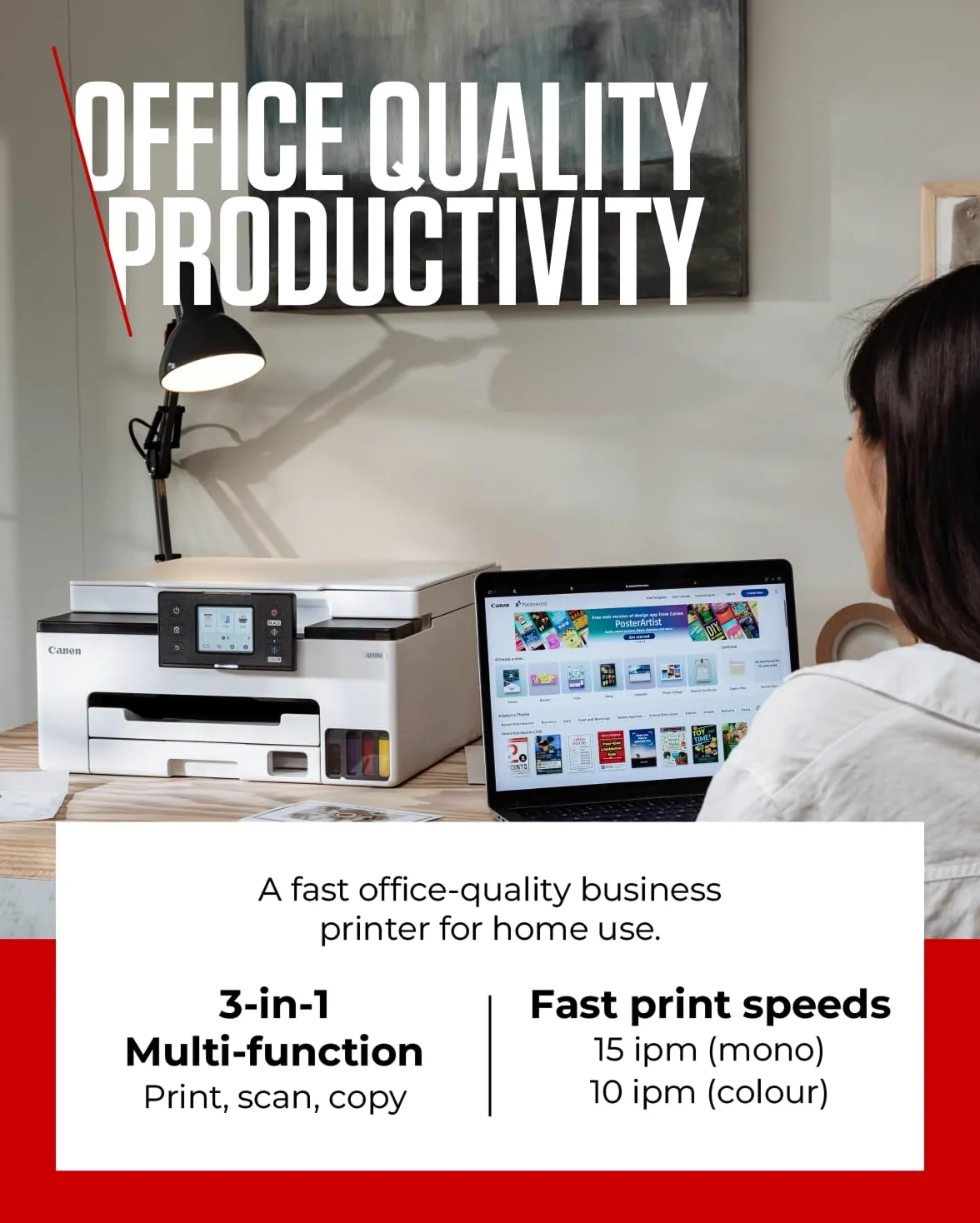 Canon MAXIFY GX1050 Ad inchiostro A4 600 x 1200 DPI Wi-Fi (Wi-Fi, print, scan, copy and cloud 15ppm [mono], 10ppm [colour] 250 sheet cassette Refillable ink tank USB, dual band wi-fi and ethernet)