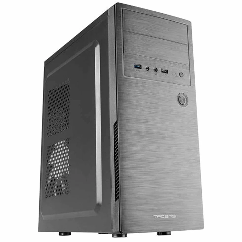 Tacens 2INITIOX, Case per PC ATX Mid-Tower, Ventola Laterale 12 cm, Frontale Alluminio Spazzolato, Acciaio, Nero