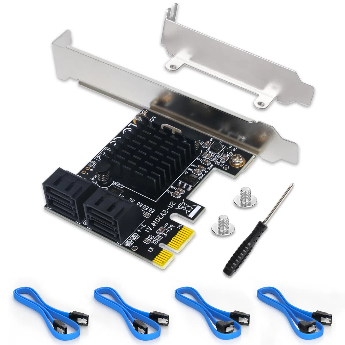 Scheda di Espansione Controller SATA 3.0 a 4 Porte PCIe - 6 Gbps Con Staffa a Basso Profilo, 4 Cavi SATA, Non RAID, Avvio Come Disco di Sistema, Supporta 4 Dispositivi