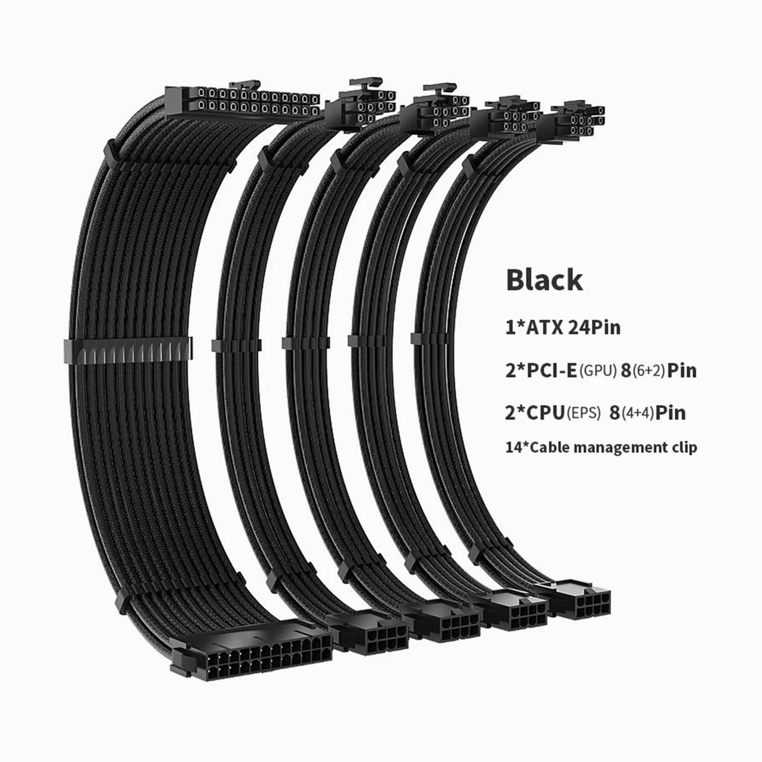 Cavo di alimentazione con manicotto per PC, set di cavi di prolunga da 35 cm, 24 pin, GPU, PCIE, 6+2 pin, 8 pin, CPU 4 + 4 pin, 18 AWG, cavo di alimentazione in nylon intrecciato