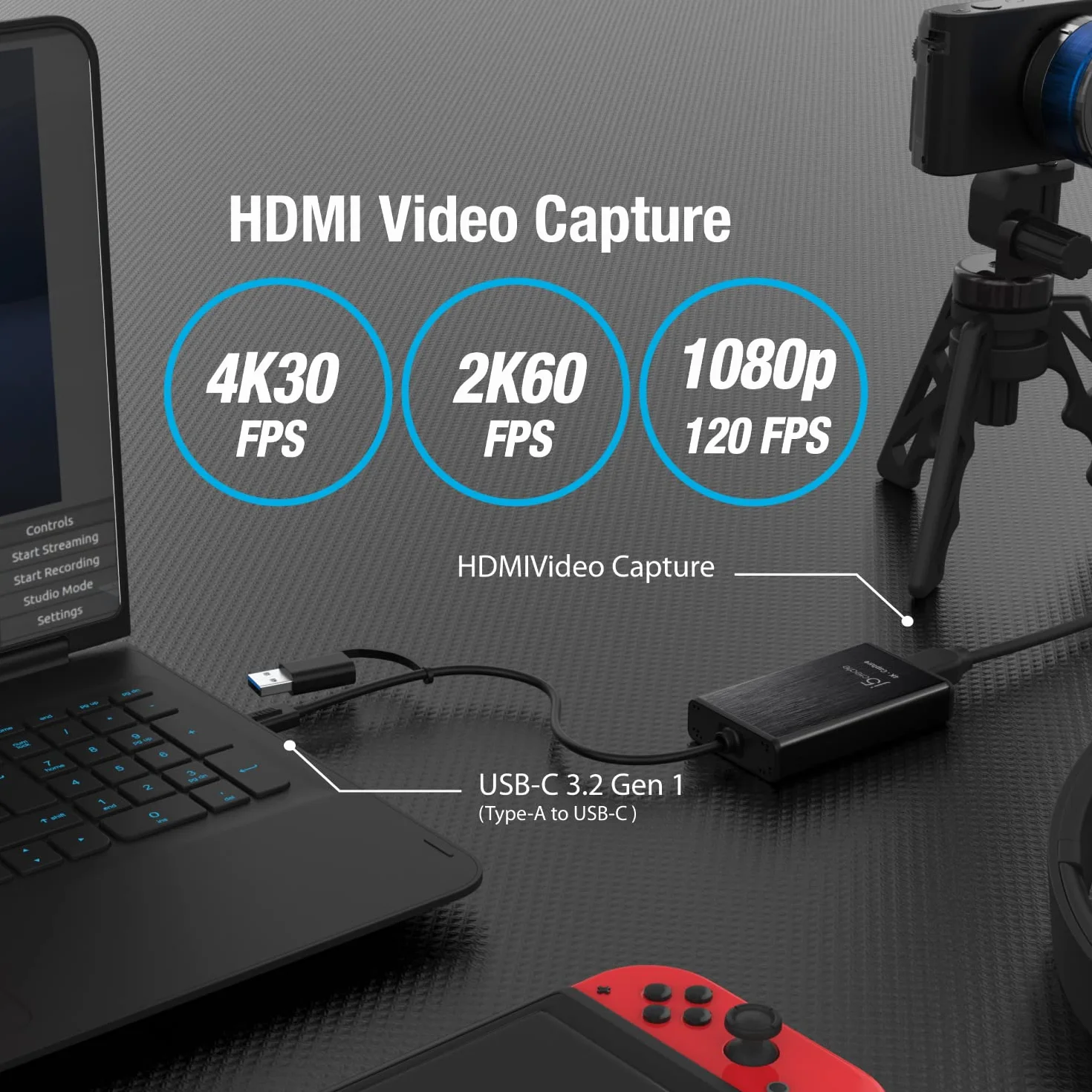 j5create 4K HDMI Video Capture Card, DSLR Cam Link, Game Capture Adapter per giochi in diretta, broadcasting, streaming, videoconferenza | Supporto 4K30, 2K60, 1080p120 (JVA11)