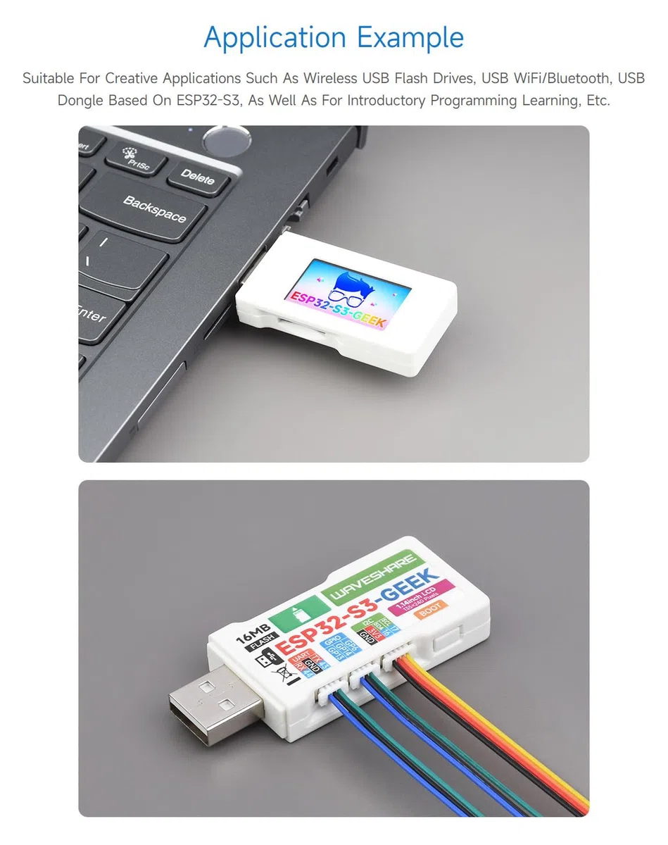 Waveshare ESP32-GEEK Development Board, Based On ESP32-S3R2 Controller Chip, with 1.14inch 65K Color LCD, Supports WiFi & Bluetooth LE, USB-A Male Port, with White Plastic Case