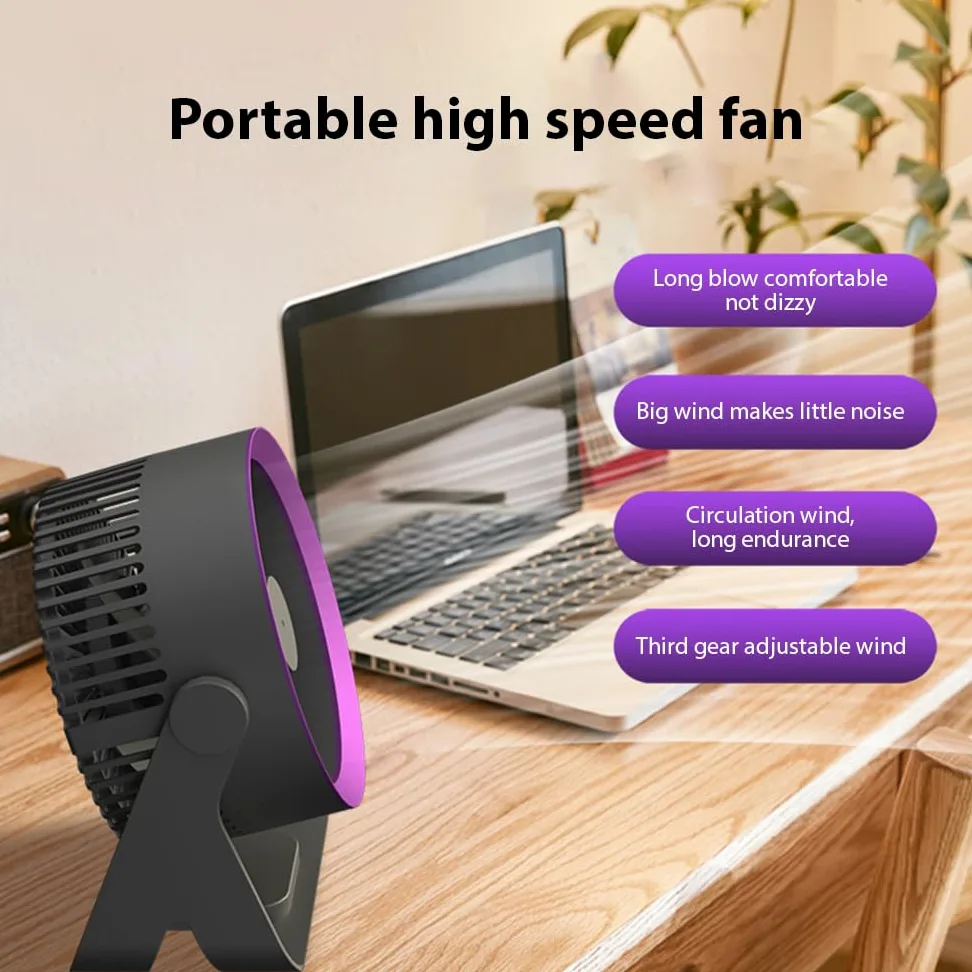 Ventilatore da tavolo elettrico senza fili portatile silenzioso con circolazione d'aria a 3 velocità per casa, ufficio, camera da letto, dormitorio, viaggi, campeggio, raffreddamento a soffitto a