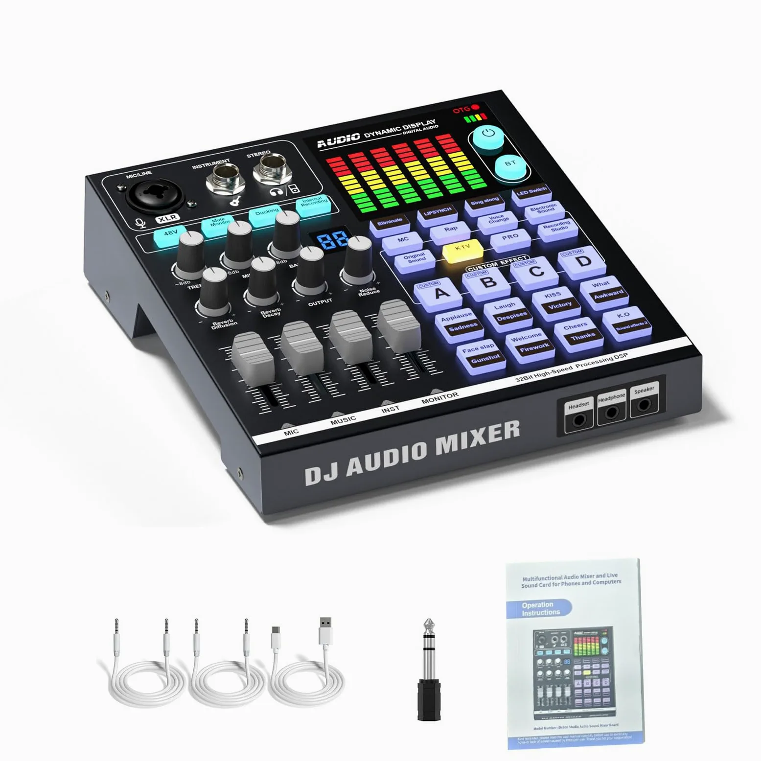 Btuty Scheda Podcast 48V Mixer DJ BT Scheda Musicale Esterna Mixer da Gioco per Studio di Streaming Live