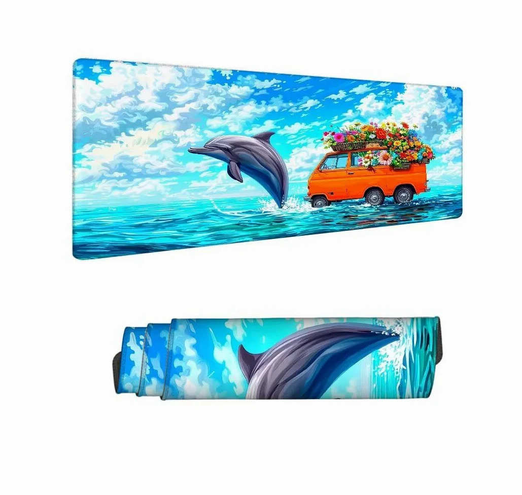 Blu Tappetino Mouse XXL 1000x500x3mm, Gaming Tappetino Mouse Delfino Mousepad con Base in Impermeabile Gomma Antiscivolo per Tastiera Computer Ufficio Idea Regalo Festa del Papà e Compleanno X-786