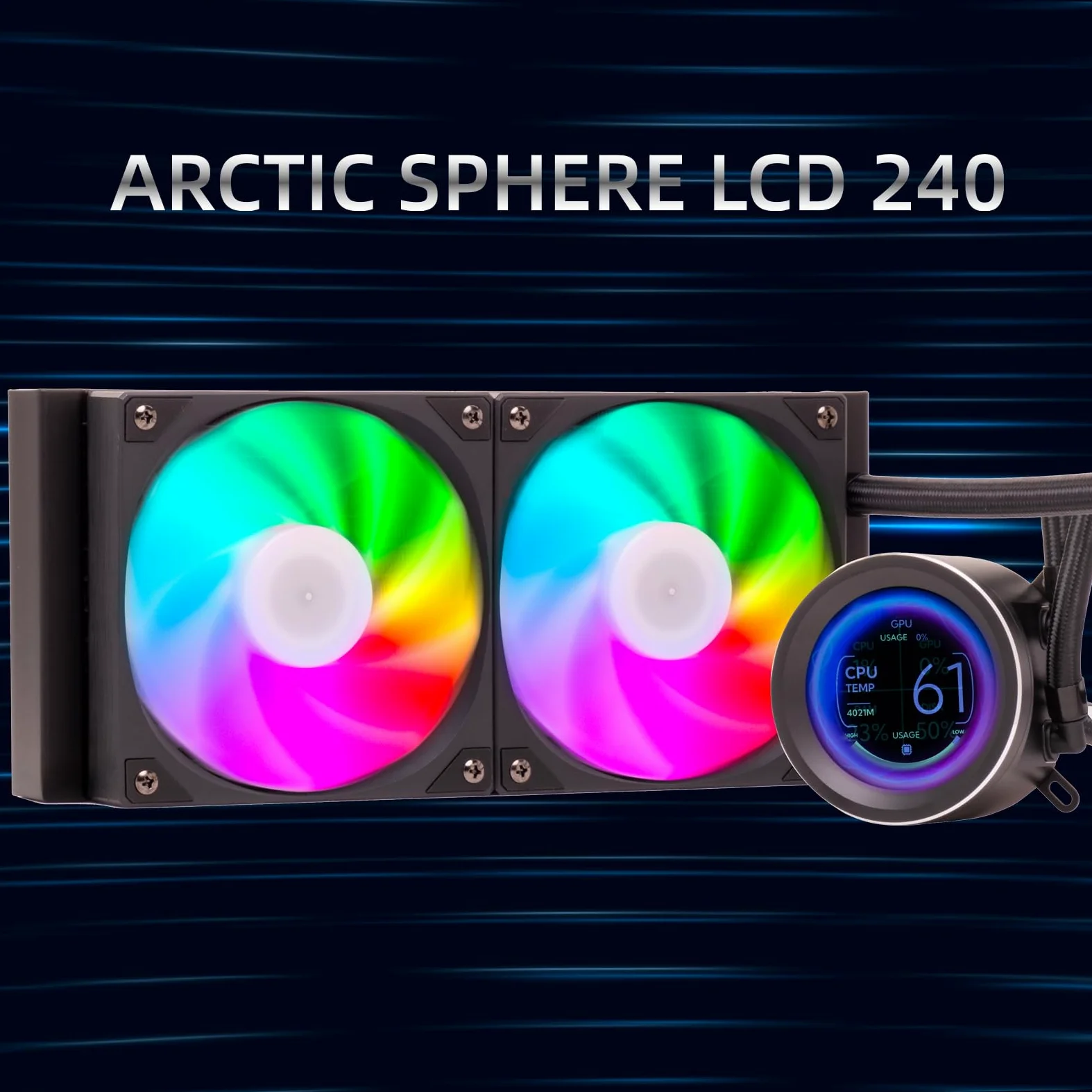 Itek Dissipatore a Liquido Arctic Sphere 240mm con Display LCD 2.8", Ventole ARGB PWM, Compatibilità Universale CPU e Software di Controllo