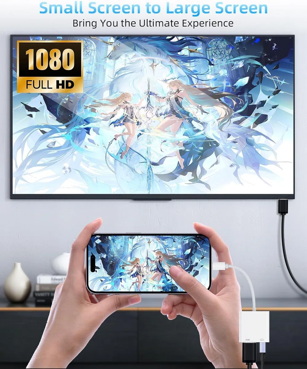 [Certificato Apple MFi] Adattatore da Lightning a HDMI per iPhone/iPad, cavo convertitore digitale AV 1080P, adattatore Plug & Play iPhone a HDMI per TV/Proiettore/Monitor – senza alimentazione