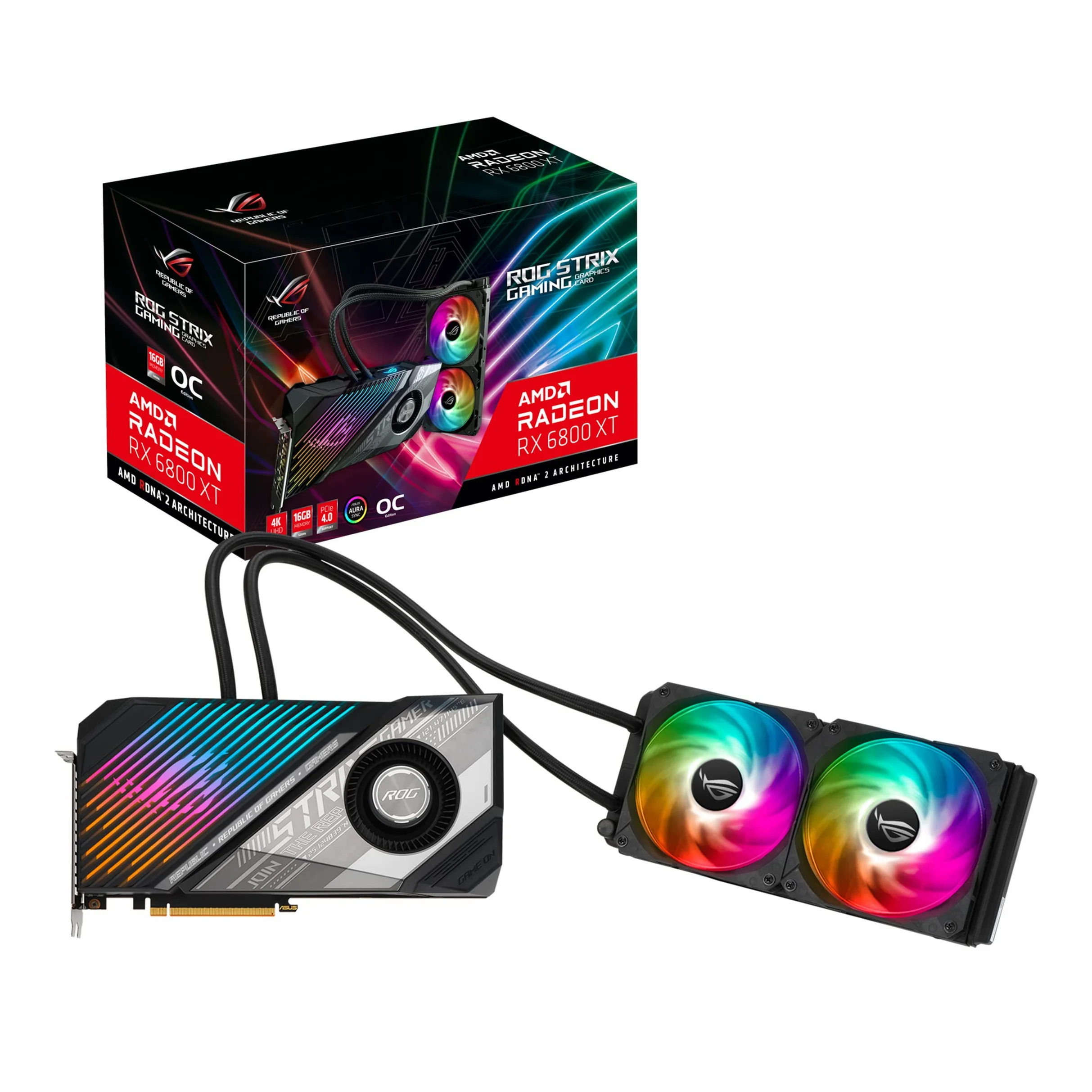ASUS ROG Strix LC AMD Radeon RX 6800 XT OC Edition Scheda Grafica, PCIe 4.0, 16GB GDDR6, AMD RDNA 2, HDMI 2.1, DisplayPort 1.4a, Raffreddamento a Liquido, Radiatore 240mm, Tubi da 600mm, ARGB, Nero