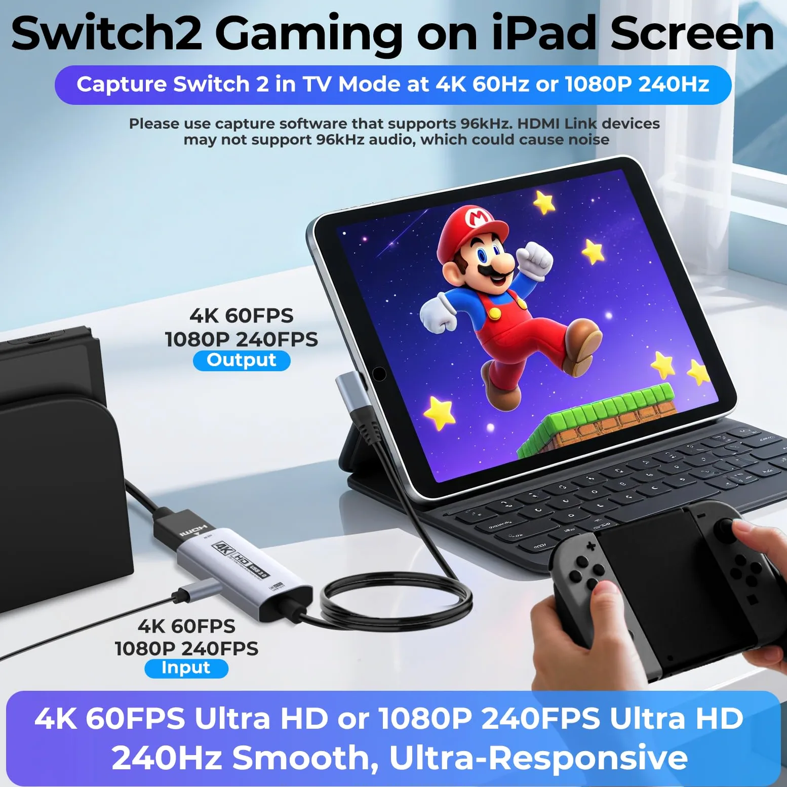 Guermok Scheda di acquisizione HDMI 4K USB3.0 per streaming, PD100W, USB a 90°, 1 m 4K a 60 fps 1080p a 240 fps HDMI a USB A/C dispositivi di acquisizione video per pad/tablet/MacOS/Switch2/1