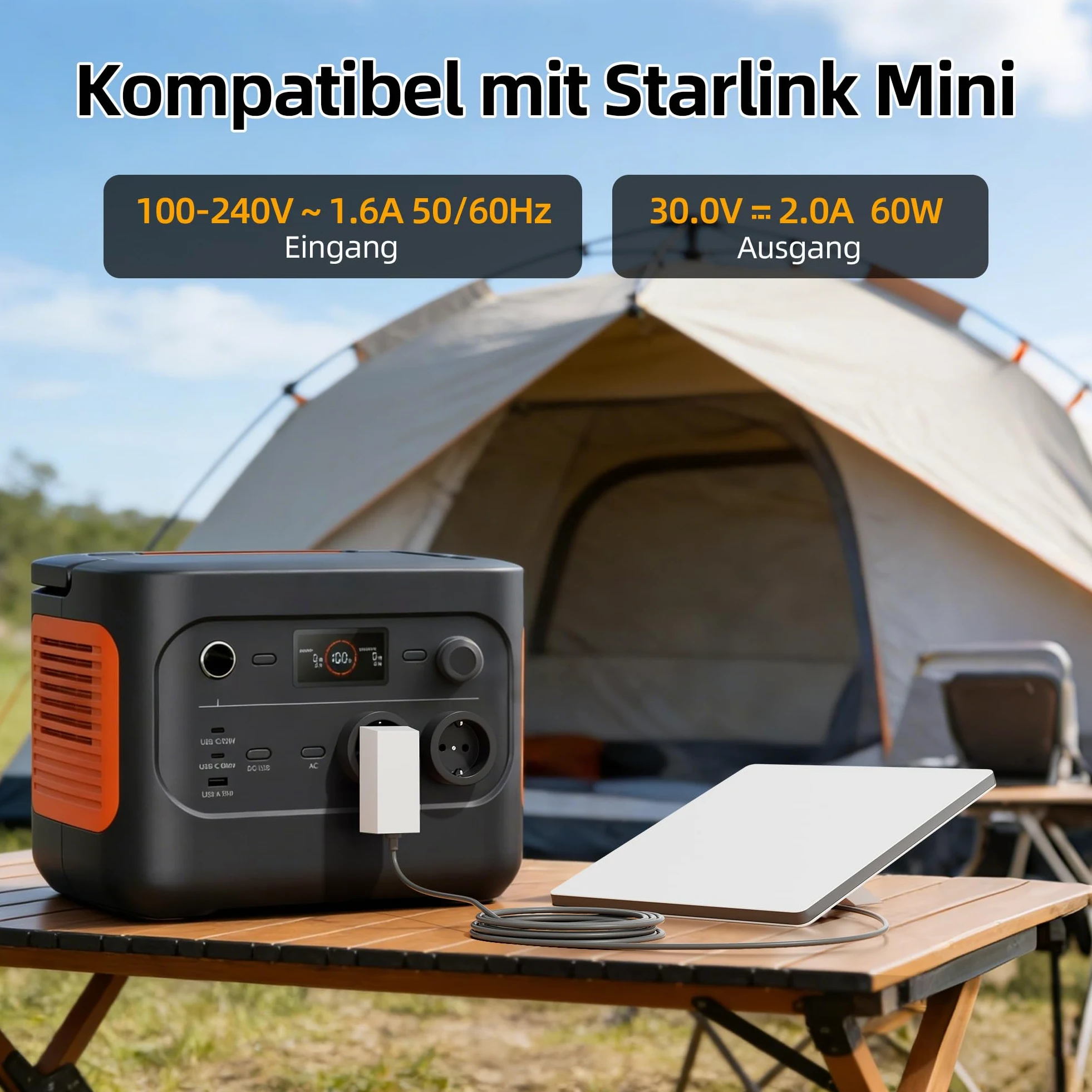 Joinfworld Caricatore per Starlink Mini 60 W,AC a DC Chager adattatore | Alimentatore da parete 30 V 2 A,per Starlink MINI 12V cavo di alimentazione spina da parete, for Home RV Outdoor Use