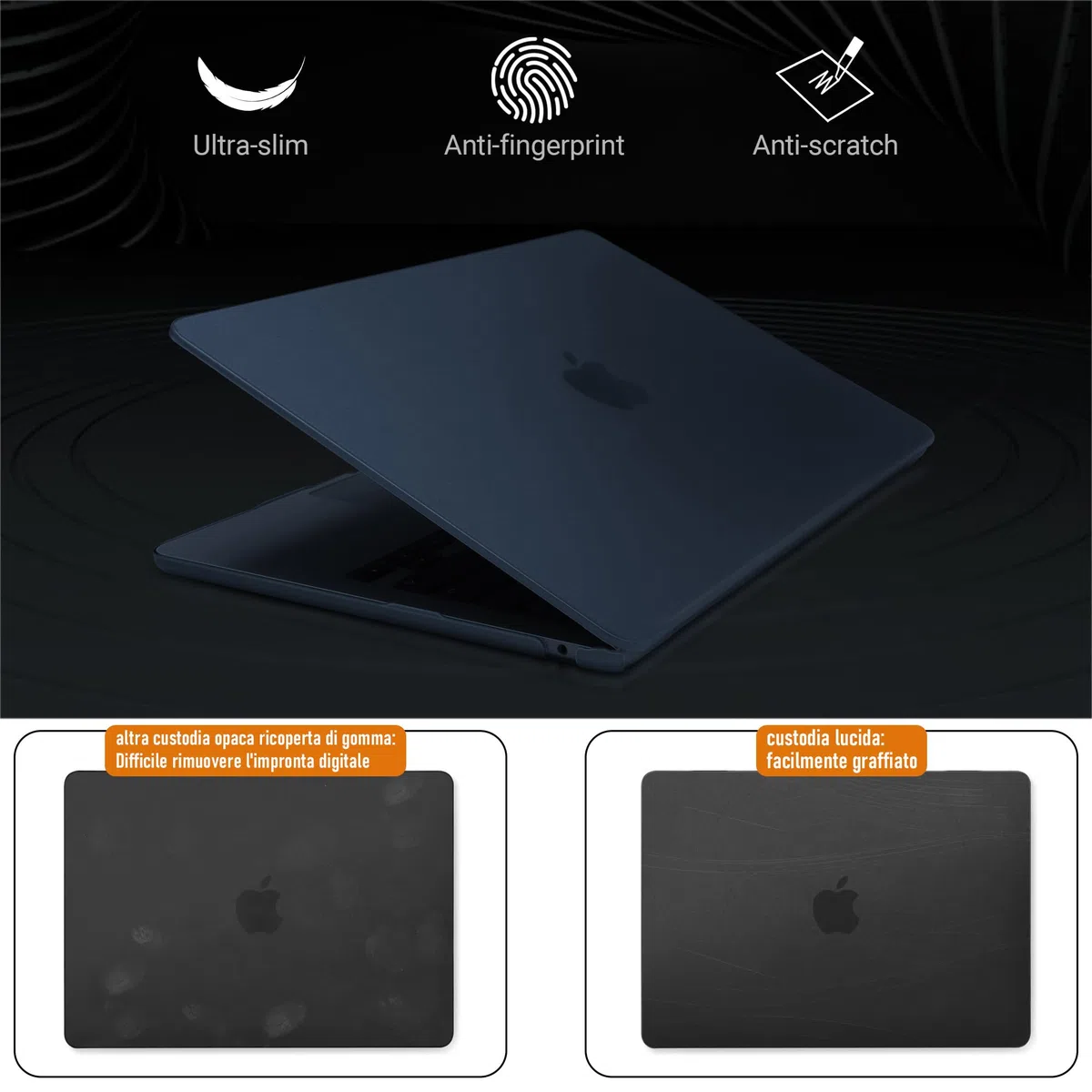 TECOOL Premium Cover Ultrasottile per MacBook Air 13,6 Pollici M5 M4 M3 M2 2022-2026 A3449 A3240 A3113 A2681, Custodia Rigida e Copritastiera UE in TPU, mezzanotte blu satinato