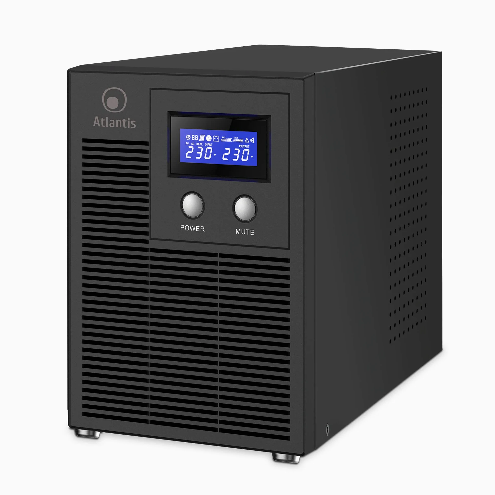 Atlantis A03-HP4003P Gruppo di Continuità Onda Sinusoidale Pura 3000VA 2100W Line Interactive, display LCD, porta USB-HID, 6 uscite IEC, 4 batterie 12V-7Ah, porta seriale RS232, slot per SNMP, softwa