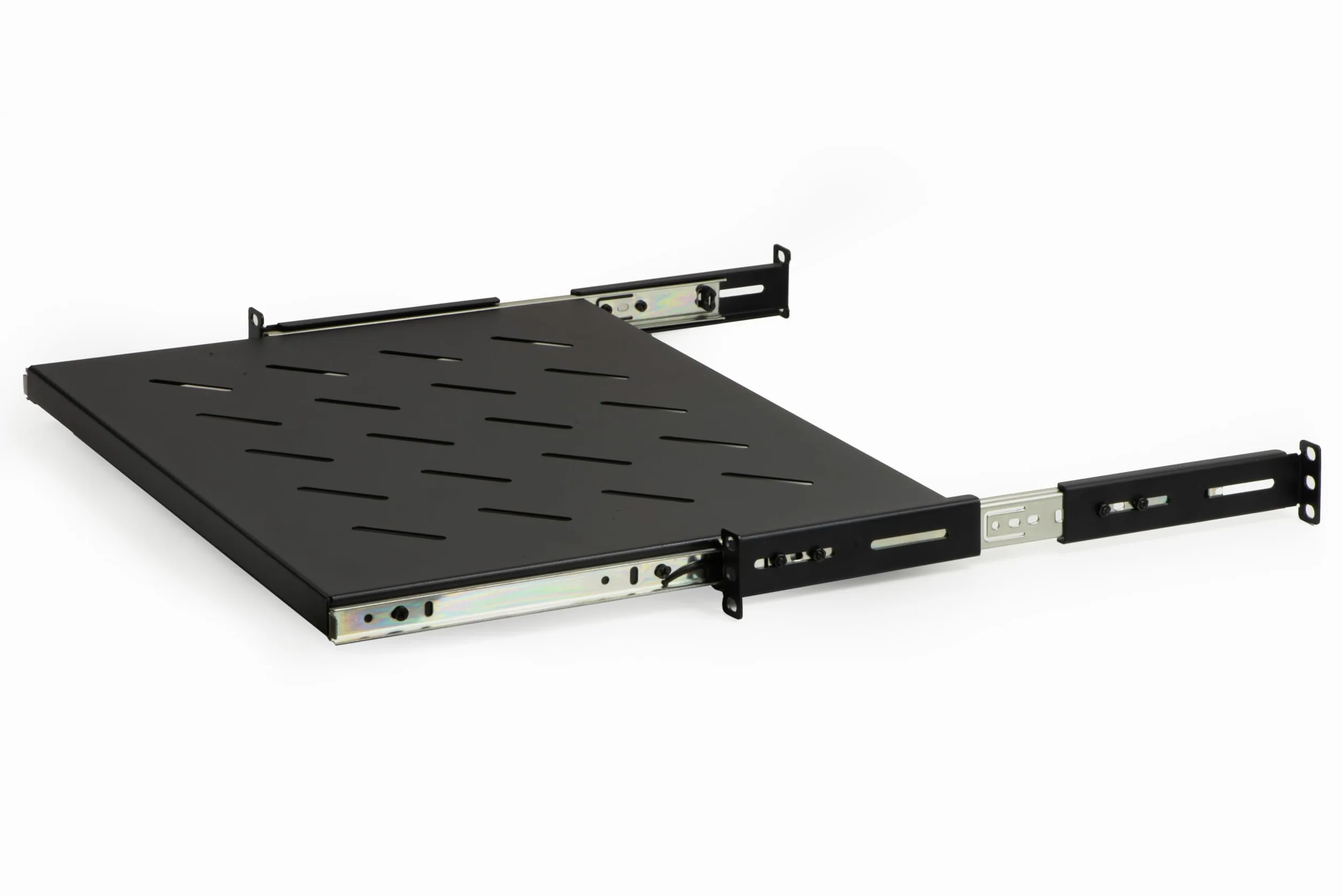 Link LKRIP350EN - Mensola Estraibile per Armadio Rack 19 Pollici Universale (48x35x4,5 cm, Nero RAL9005) – Acciaio Traforato per Ventilazione – Portata 40 kg e Kit Montaggio Incluso