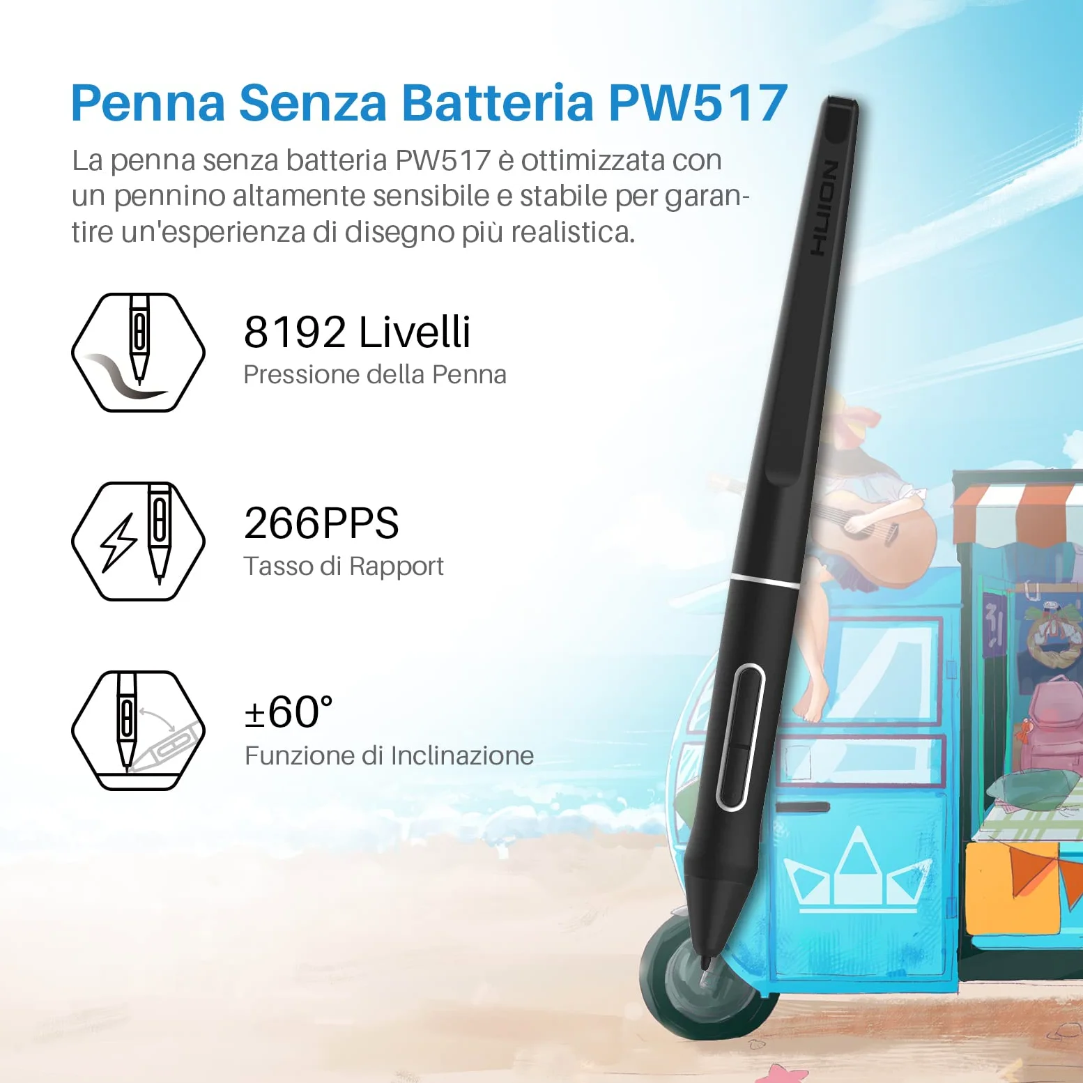 HUION Kamvas 13 Tavoletta Grafica con Schermo, Monitor Grafico da 13,3 Pollici, 120% sRGB, Penna PW517, Supporto Dispositivo Android, Ideale per Lavorare da Casa e Apprendimento Remoto